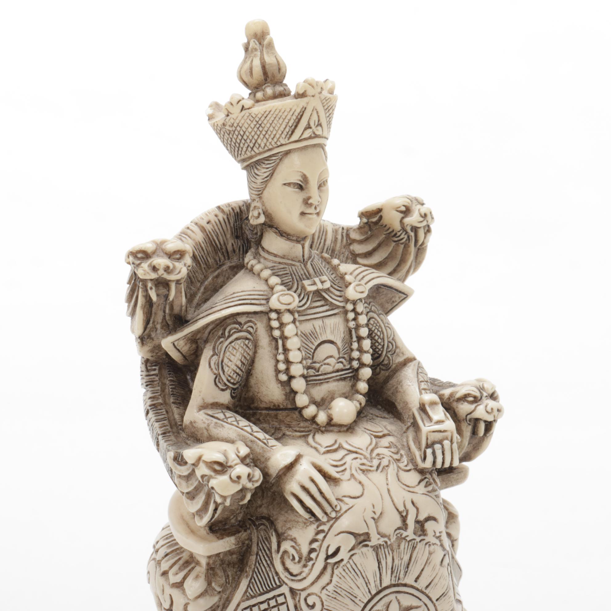 Chinese Resin Emperor and Empress Figurines, Late 20th Century