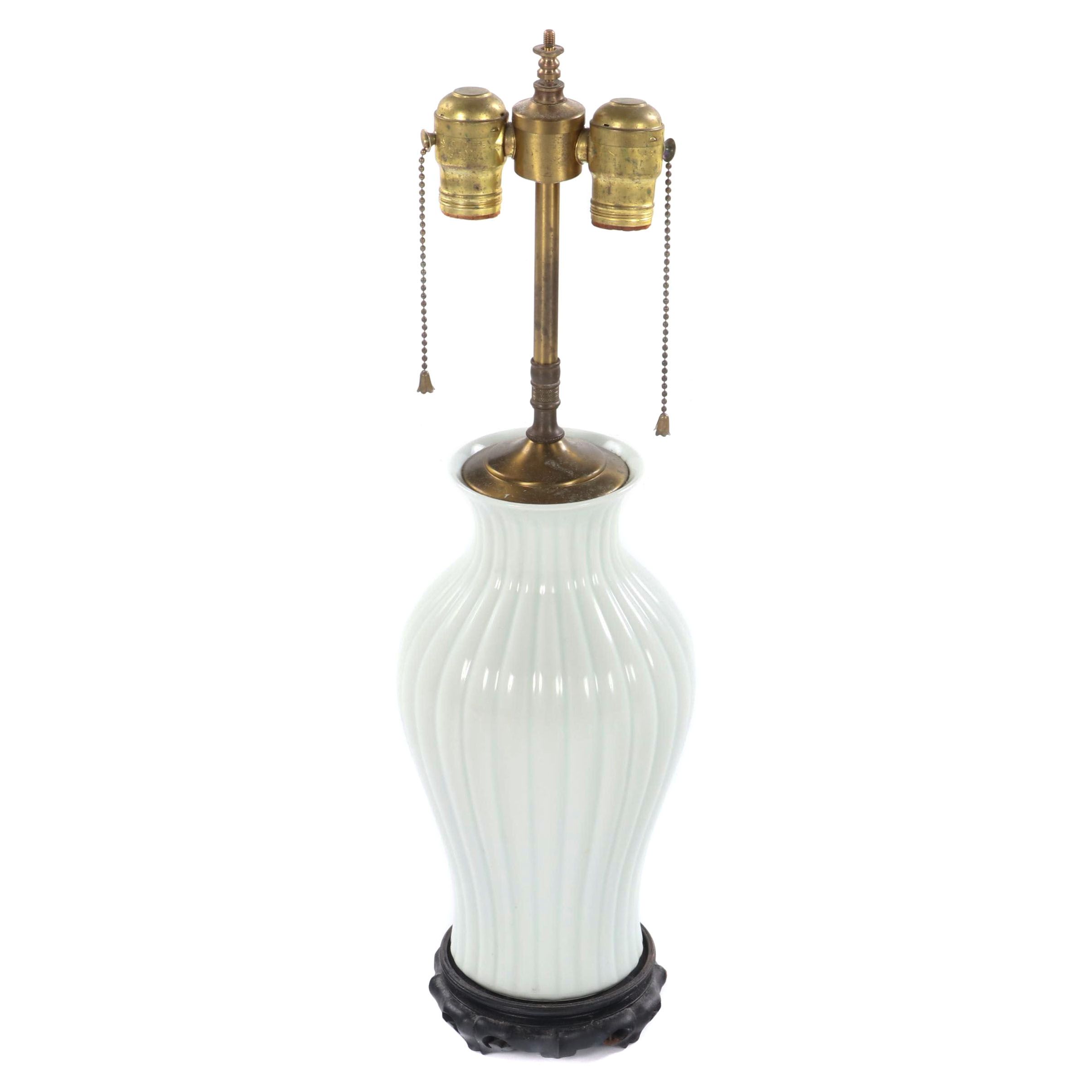 White Fluted Ceramic Baluster Two-Light Lamp