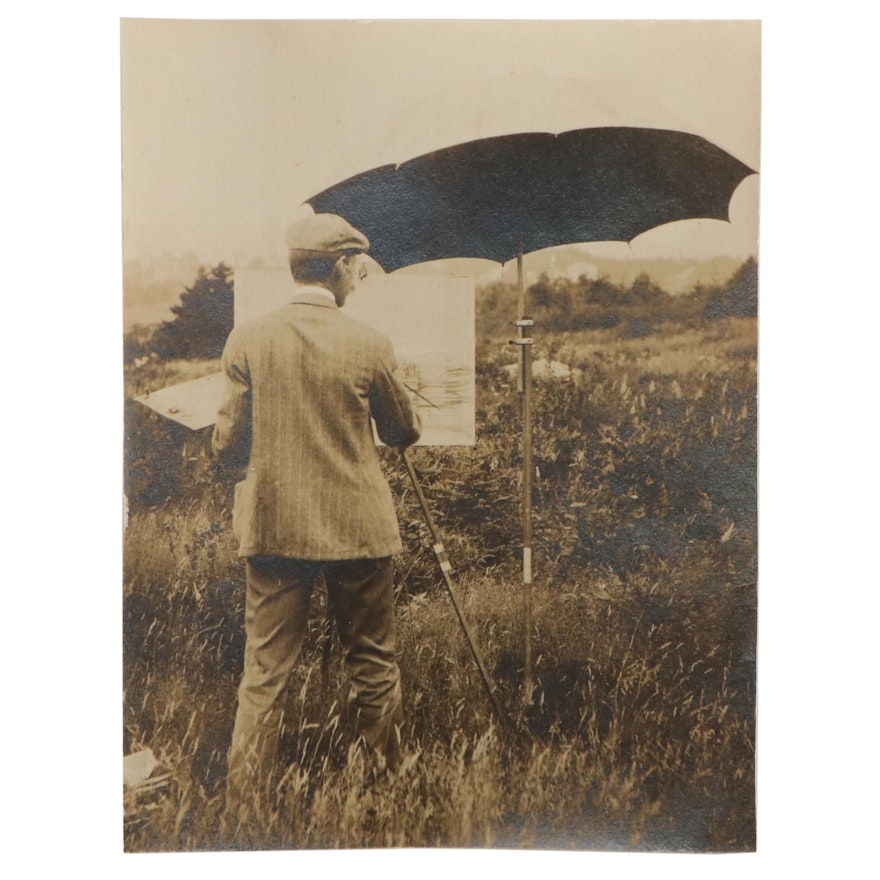 Silver Gelatin Photograph of Lewis Meakin Painting En Plein Air