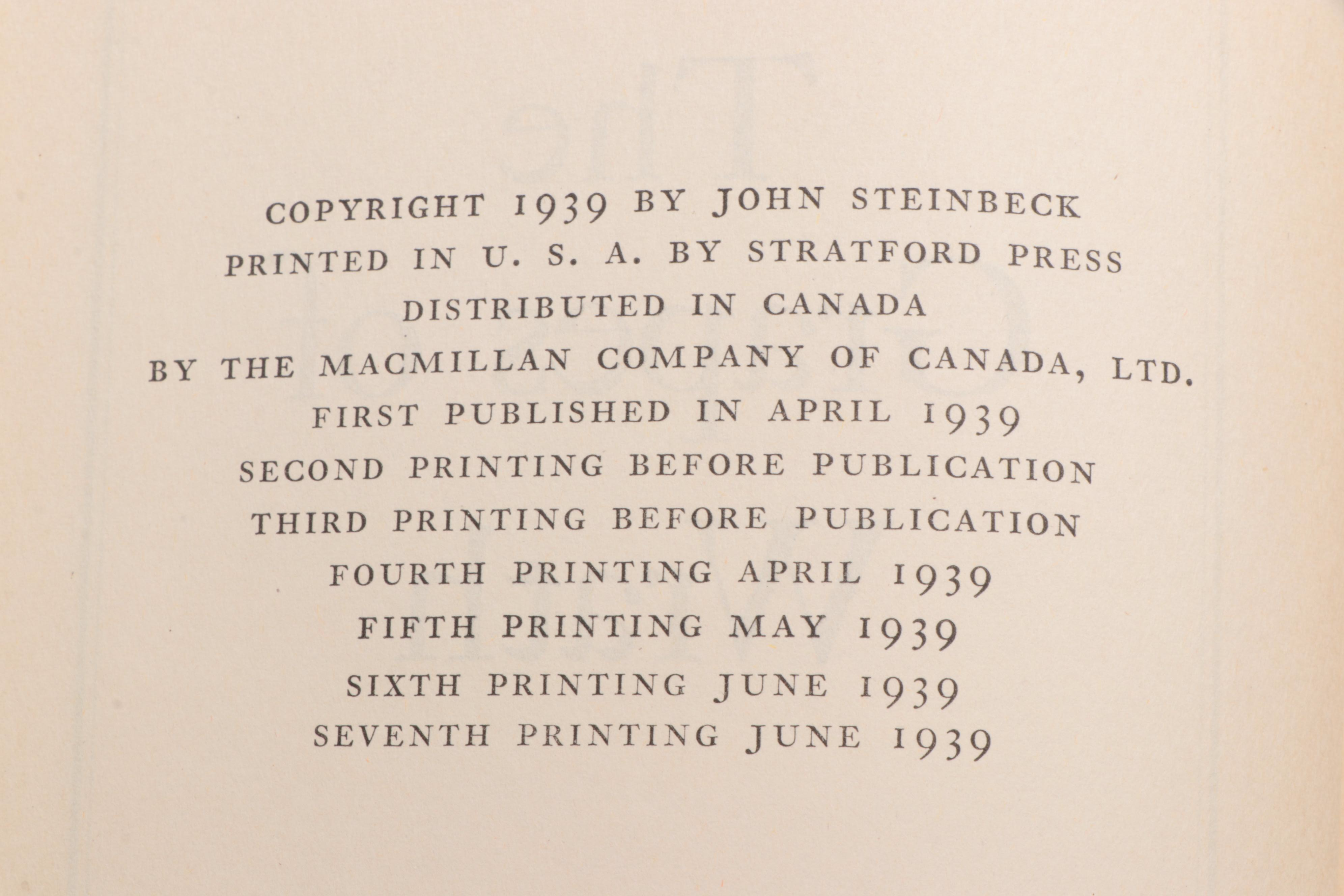 First Edition "The Grapes of Wrath," "The Moon is Down" and More by Steinbeck