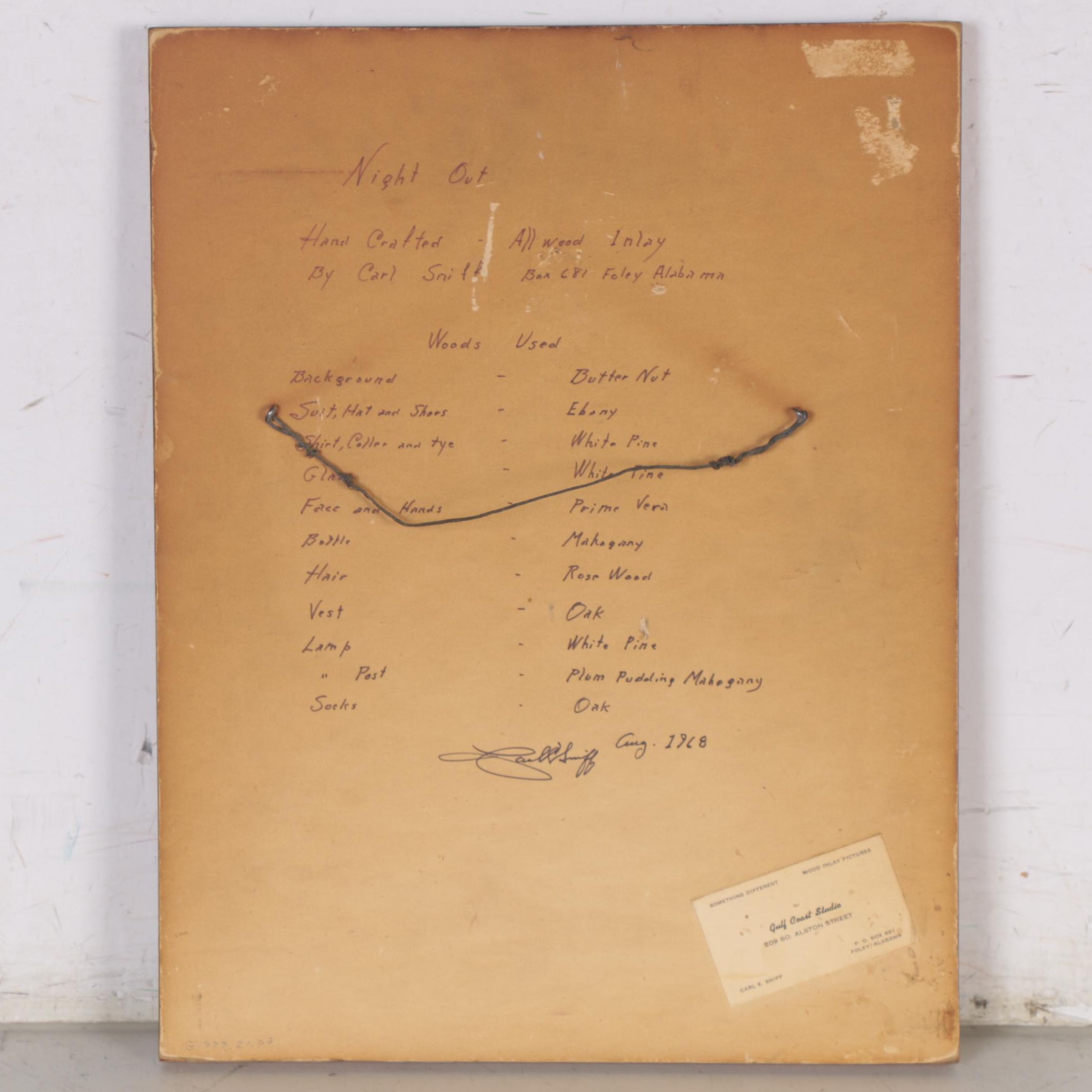 Carl E. Sniff Wood Inlay "Night on the Town," 1968