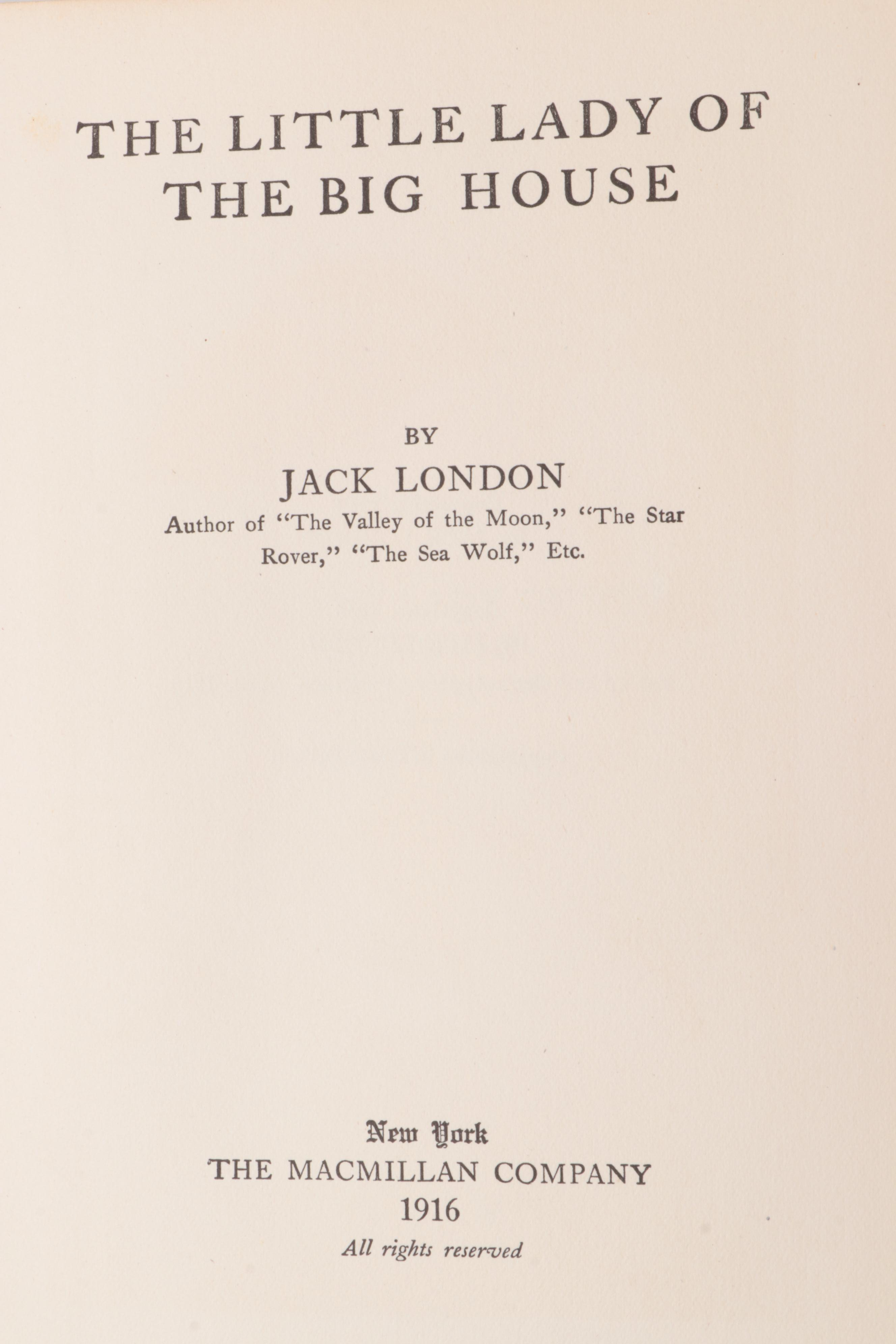 First Edition "A Son of the Sun" and "Little Lady of the Big House" by J. London