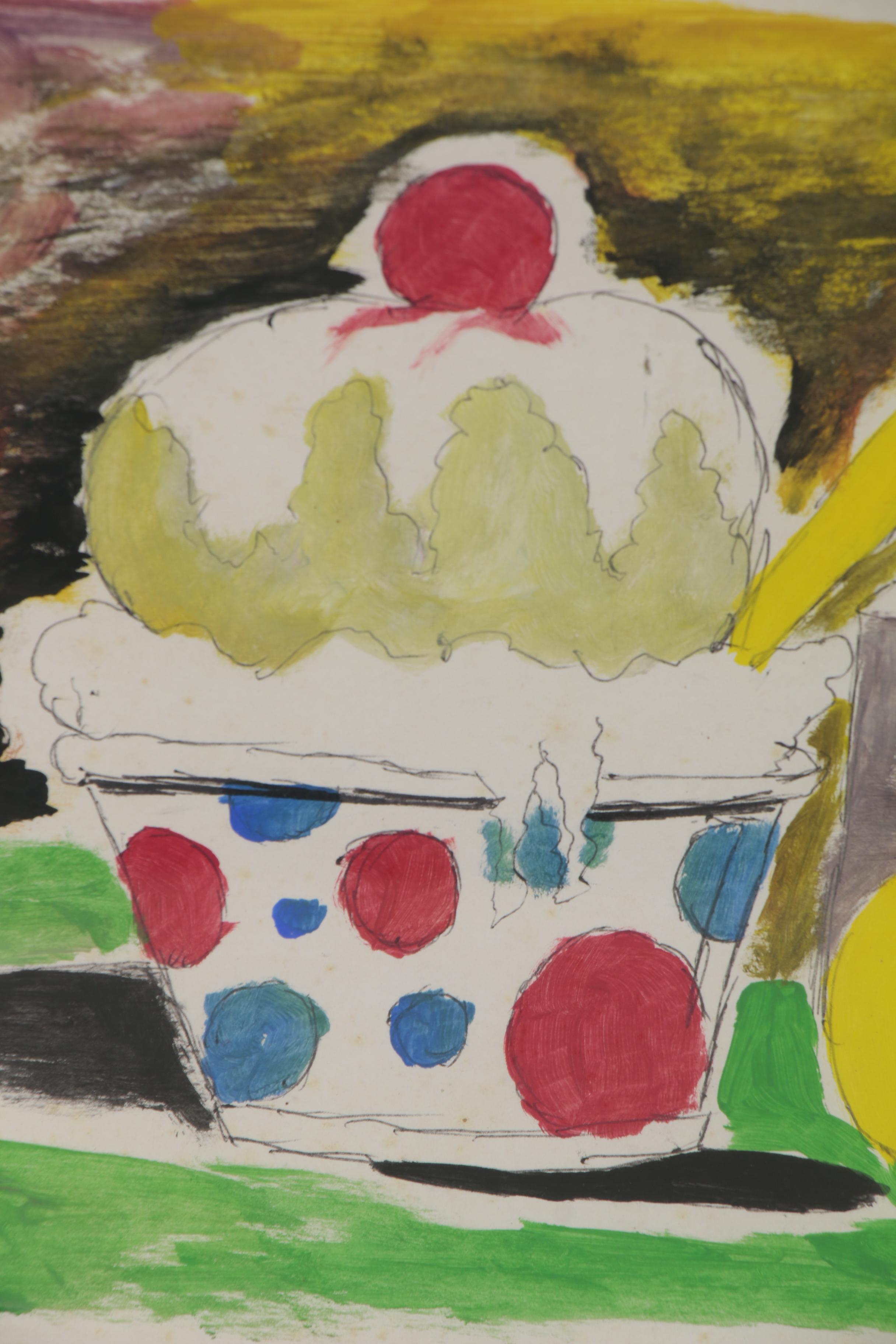 Earl Simmons Folk Art Still Life Acrylic Painting, 1990