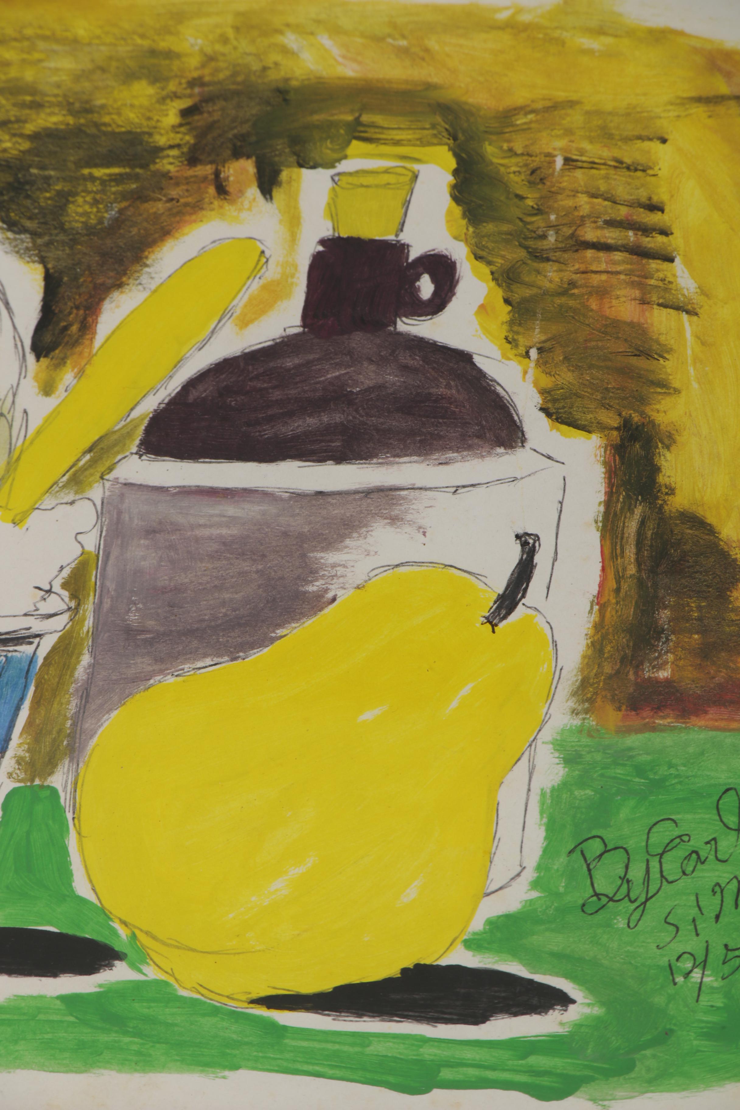 Earl Simmons Folk Art Still Life Acrylic Painting, 1990