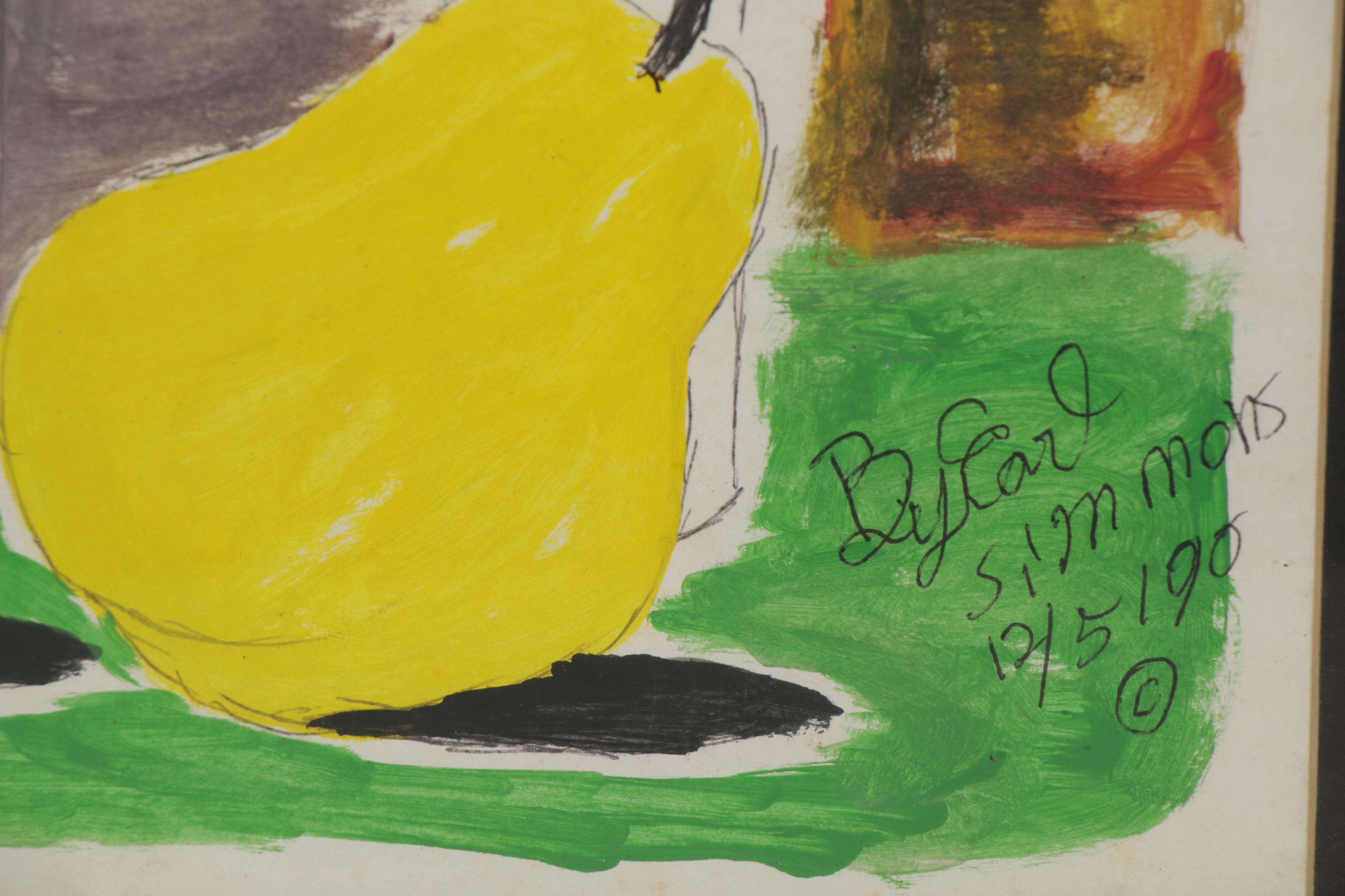 Earl Simmons Folk Art Still Life Acrylic Painting, 1990