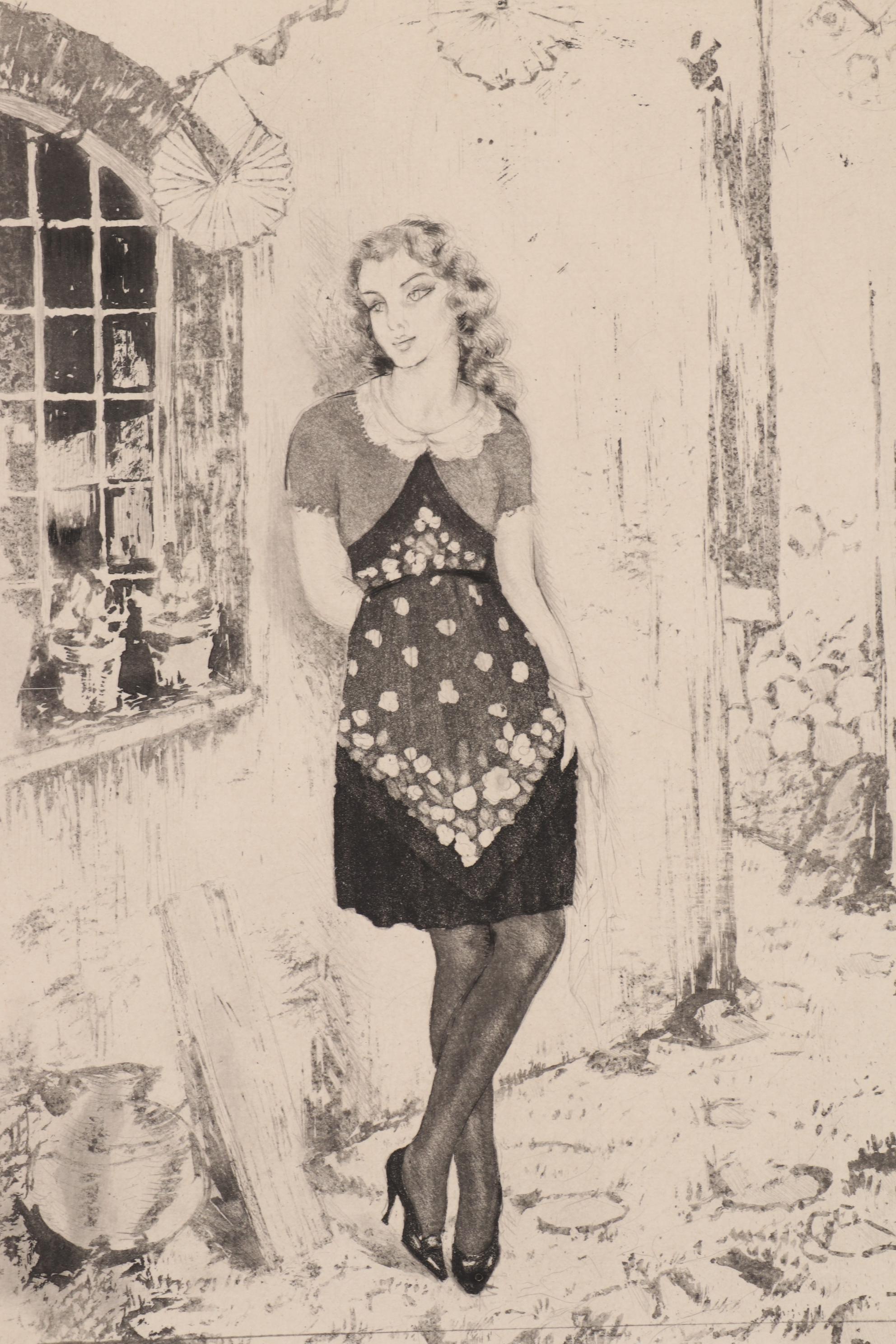 Edouard Jules Chimot Etchings of Women, Mid 20th Century