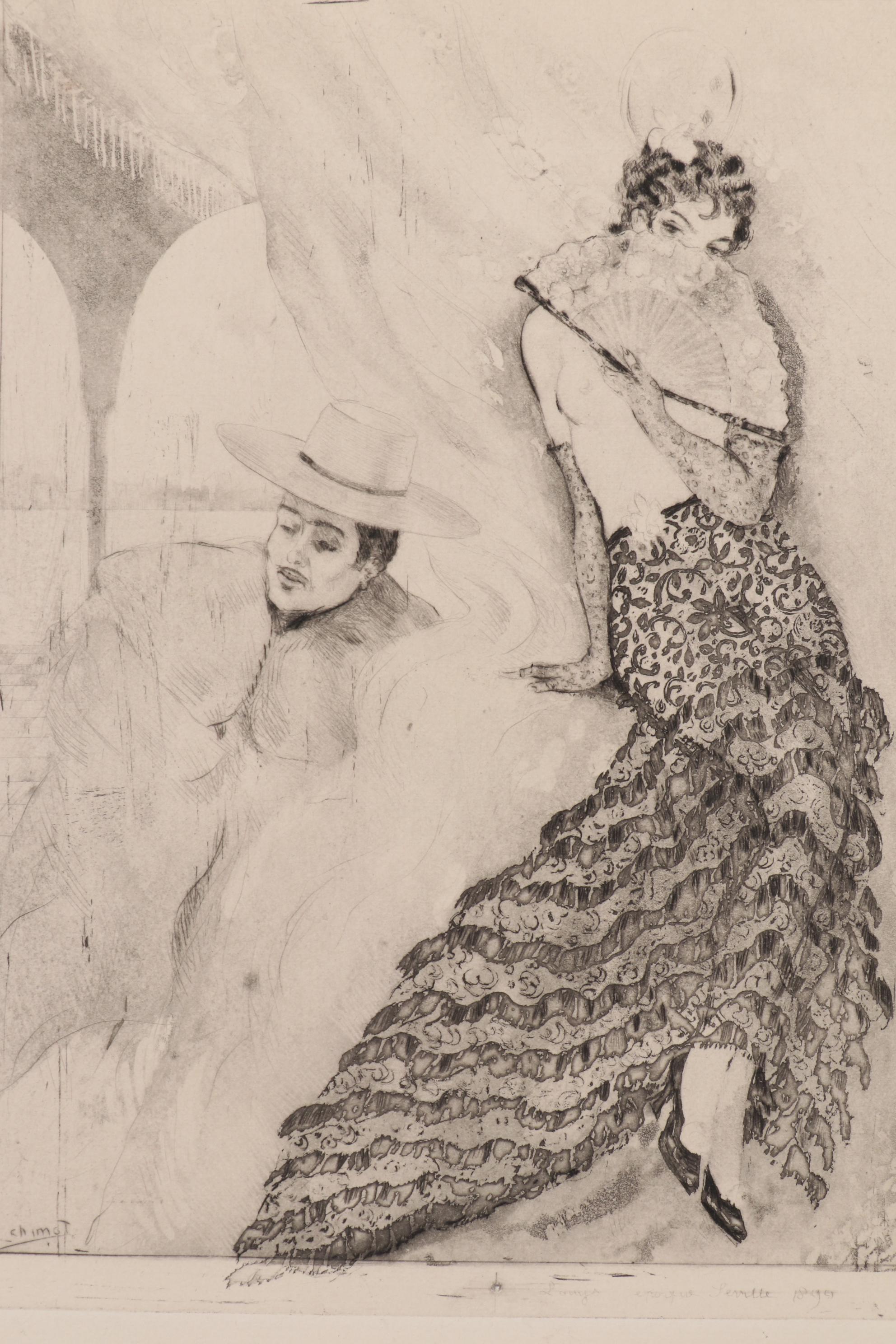 Edouard Jules Chimot Etchings of Women, Mid 20th Century
