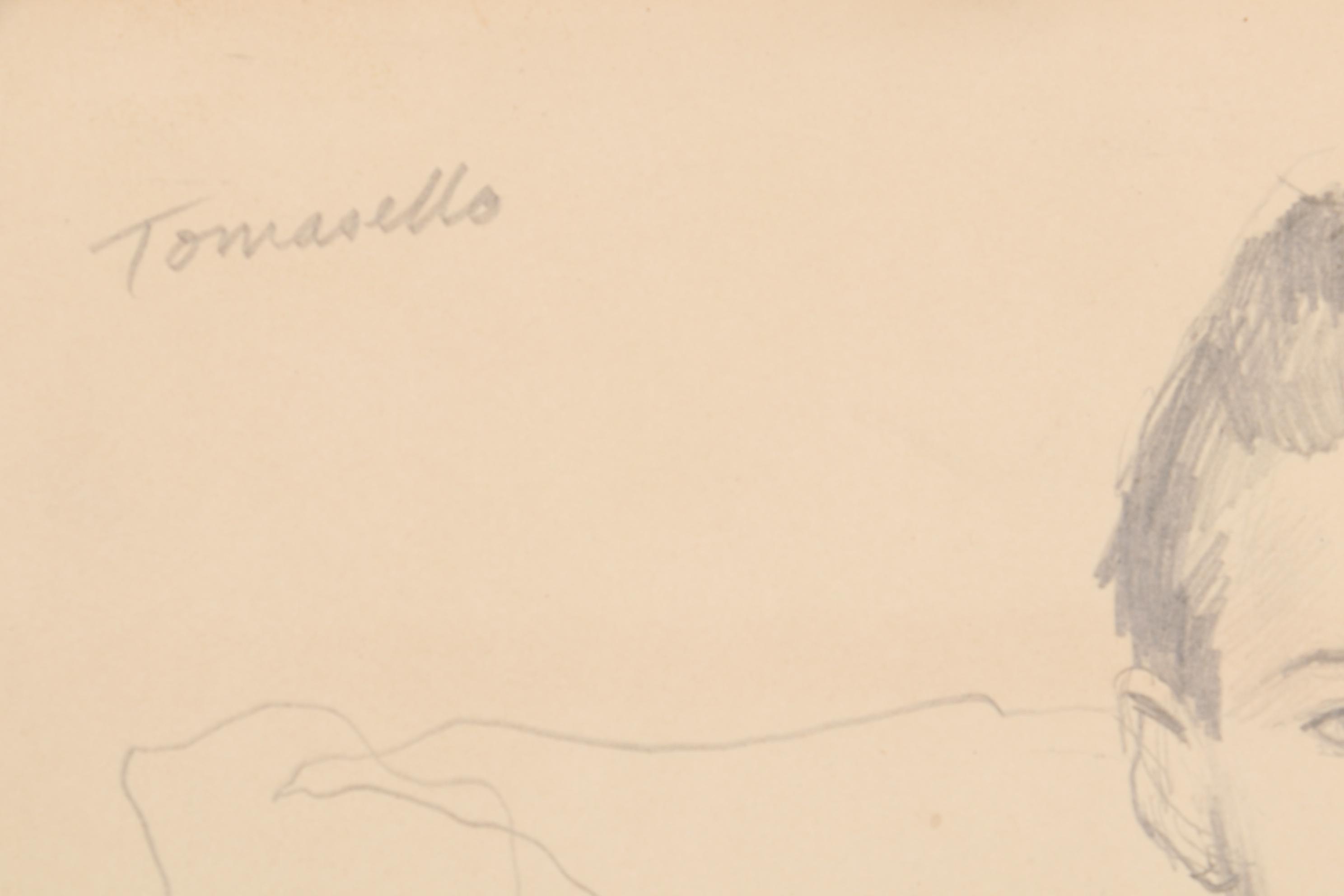 Vito Tomasello Figural Graphite Drawings and Art Show Flyer, Mid 20th Century