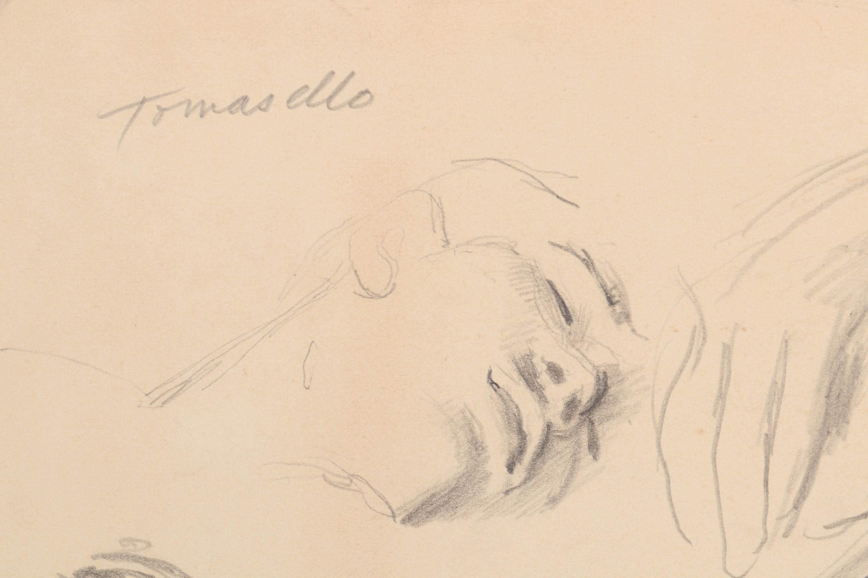 Vito Tomasello Figural Graphite Drawings and Art Show Flyer, Mid 20th Century