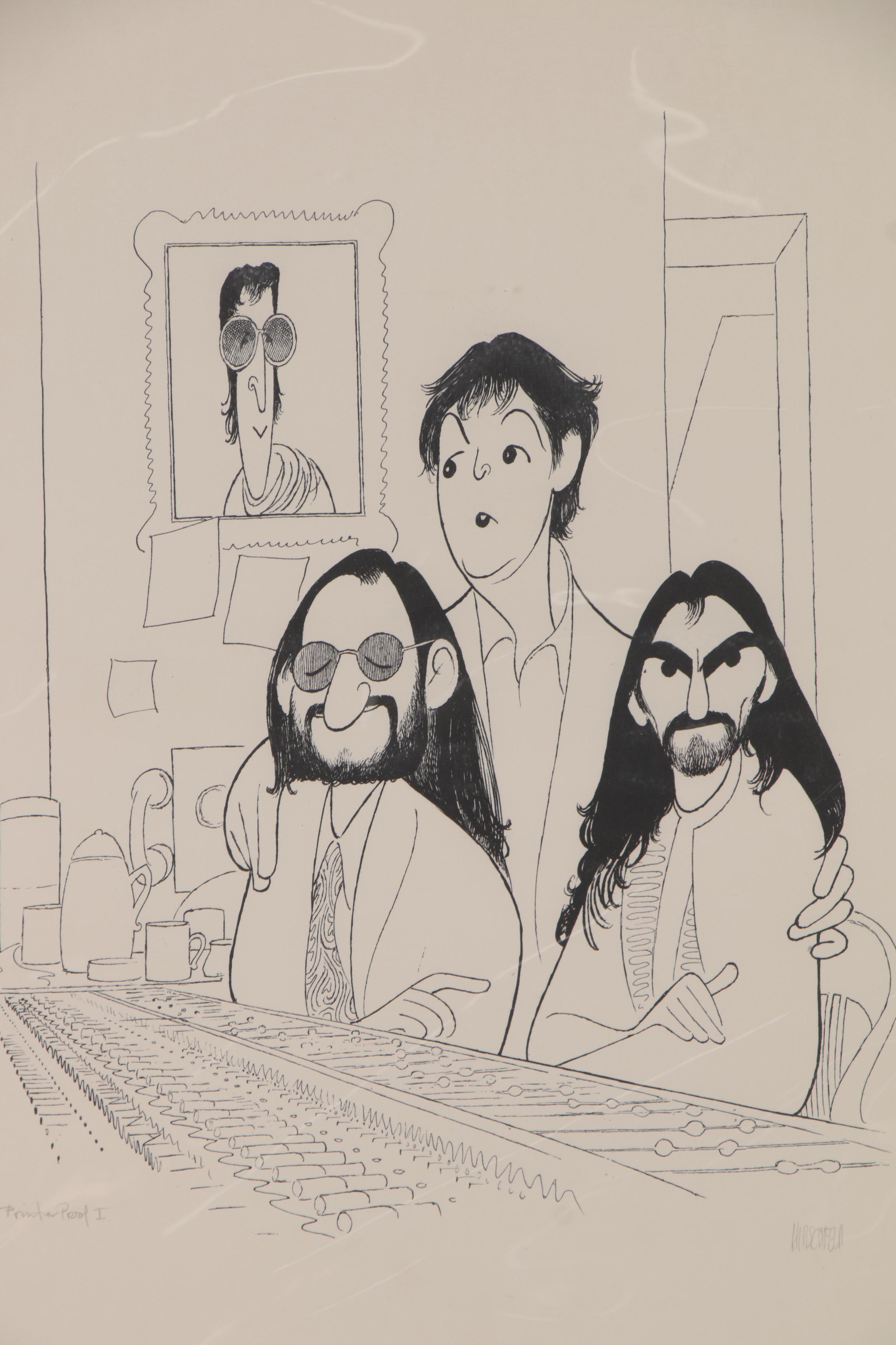 Al Hirschfeld Lithograph of the Beatles, Late 20th Century
