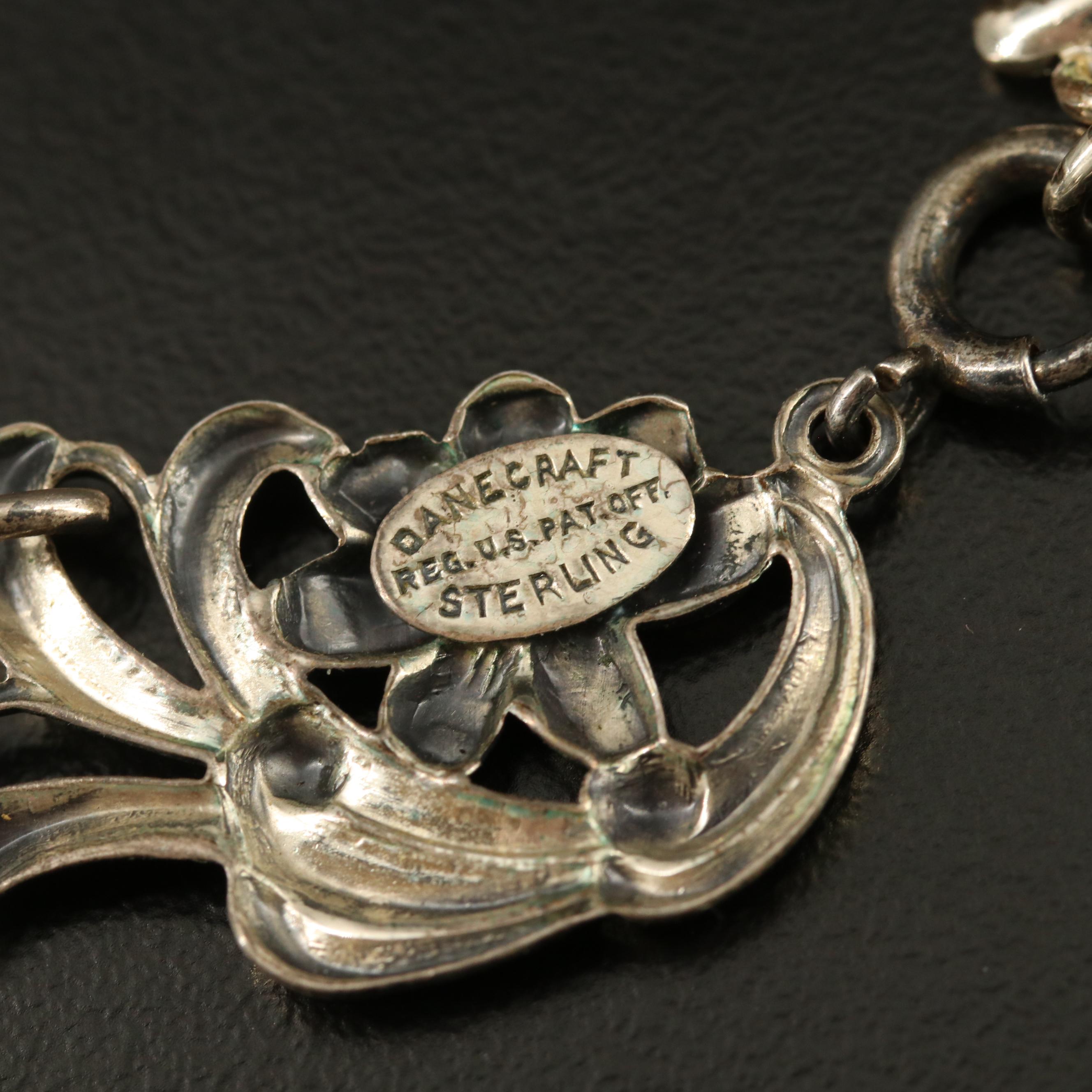Vintage Danecraft Sterling Silver Floral Link Necklace