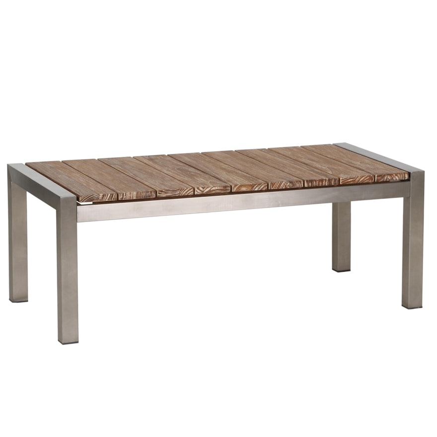 Outdoor Patio Teak Coffee Table with Brushed Stainless Steel Frame