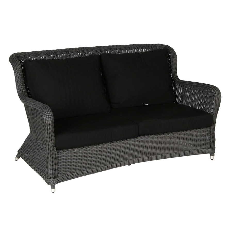 Alcee Resin Wicker Outdoor Loveseat with Sunbrella Cushions