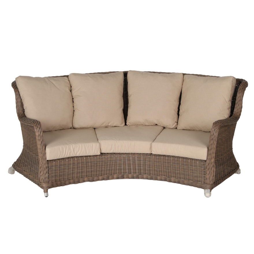 Alcee Resin Wicker Curved Outdoor Sofa with Sunbrella Cushions