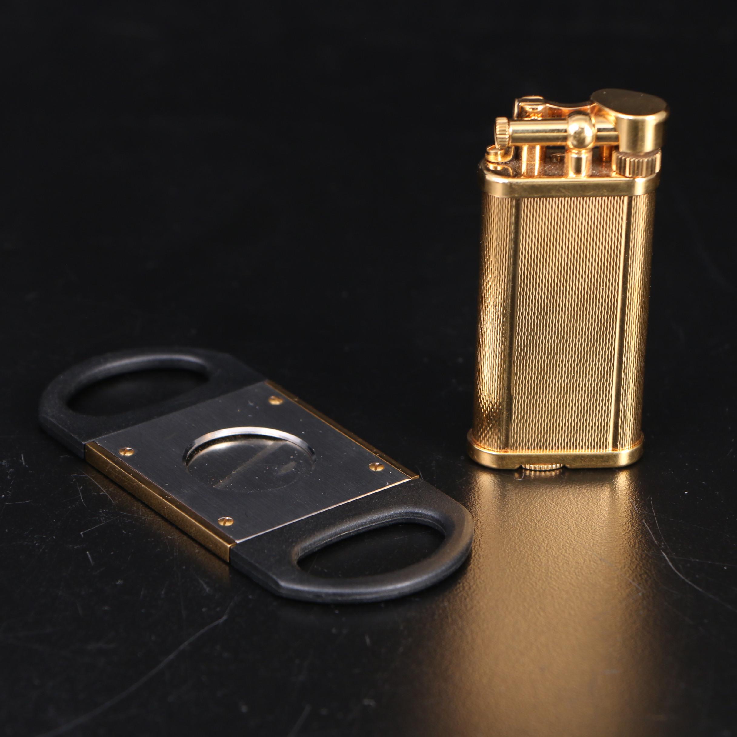 Dunhill Gold Lighter and Cigar Cutter in Original Packaging, Mid-20th Century