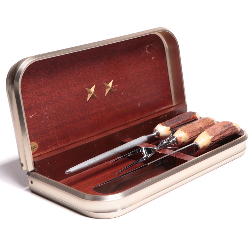 Case Cutlery Carving Set with Wooden Case, Mid-20th Century