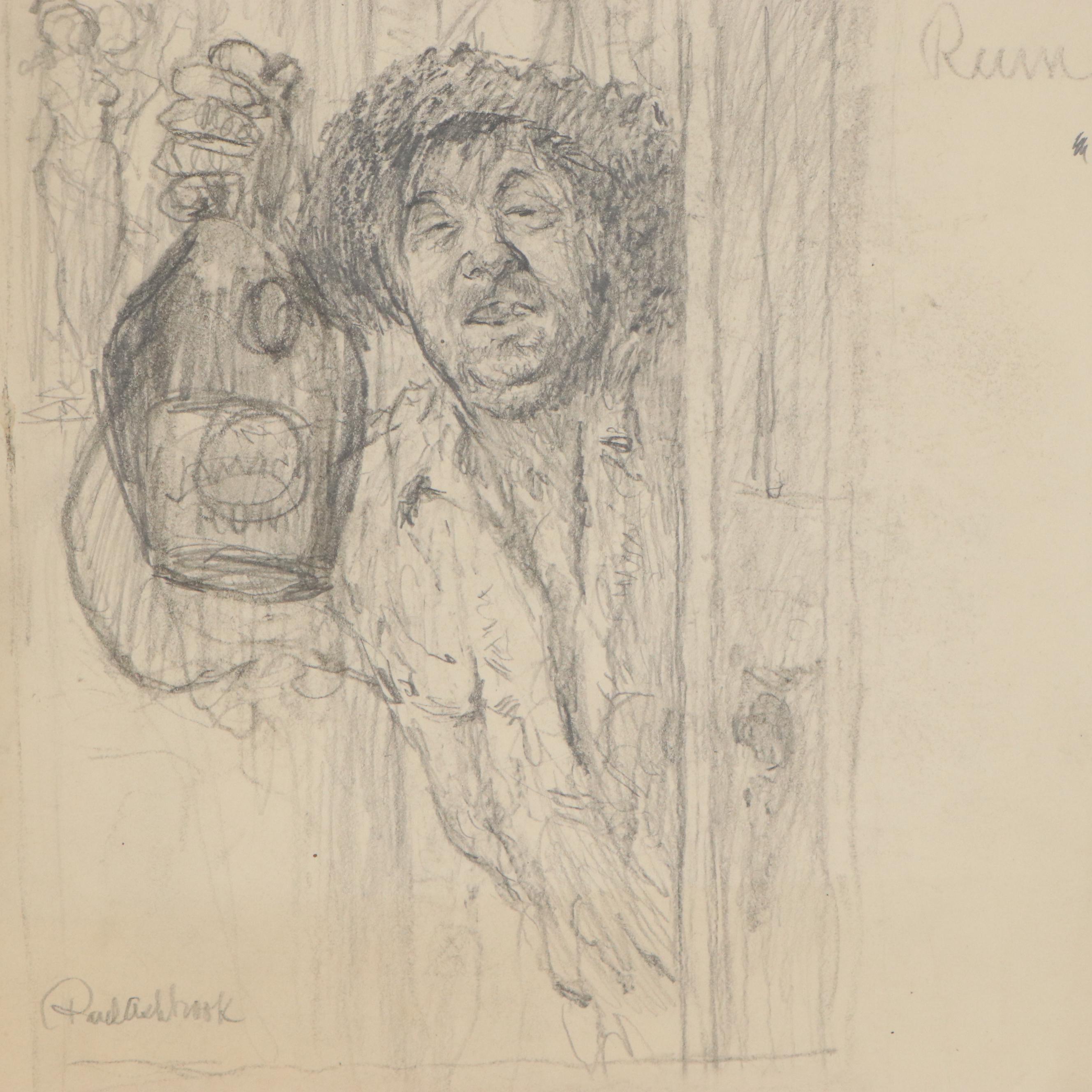 Paul Ashbrook Graphite Drawings of Lifestyle Portraiture, Late 19th Century