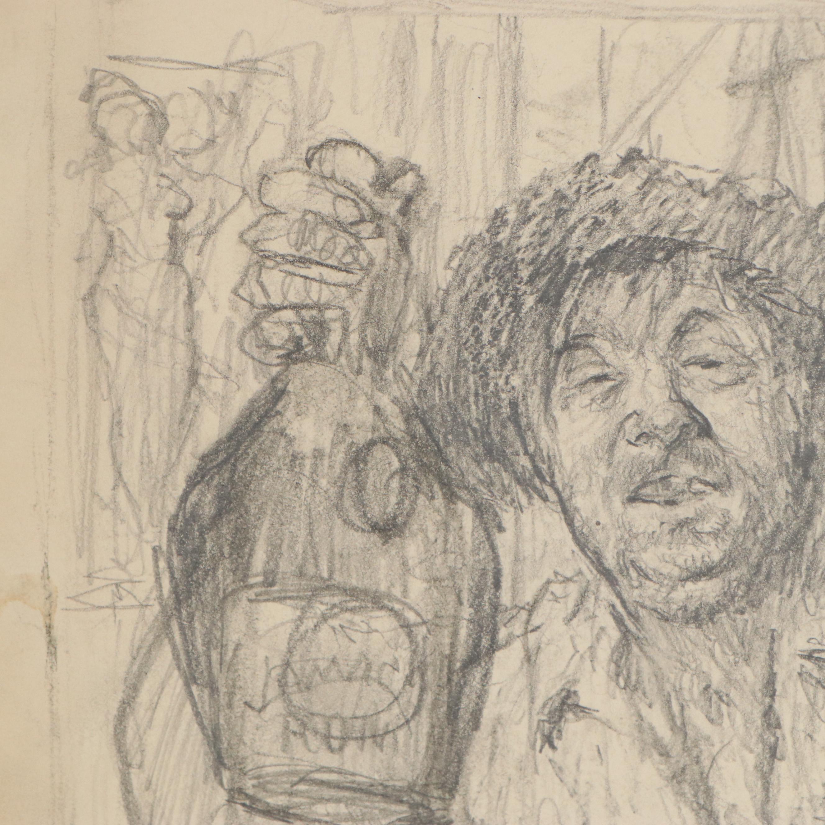 Paul Ashbrook Graphite Drawings of Lifestyle Portraiture, Late 19th Century