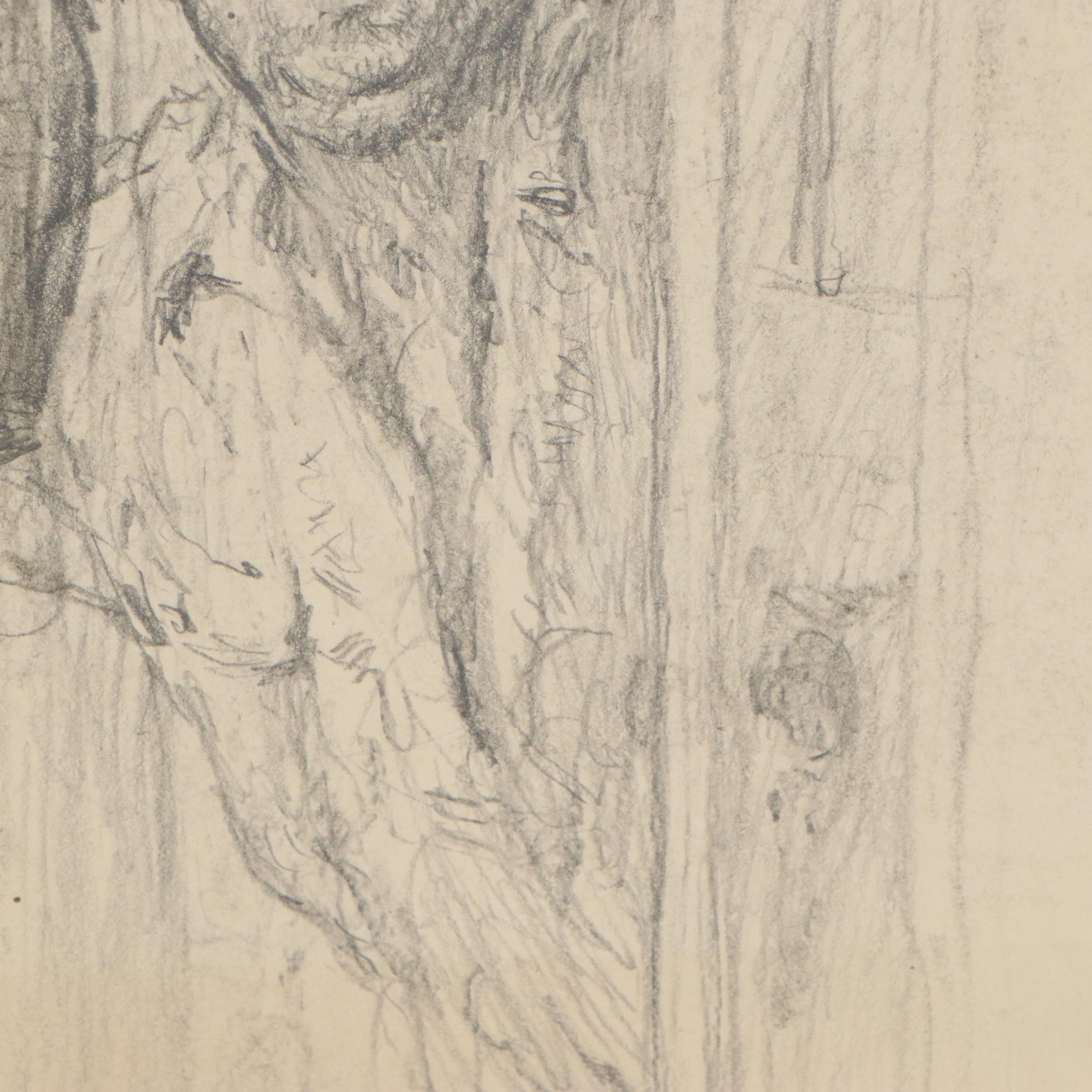 Paul Ashbrook Graphite Drawings of Lifestyle Portraiture, Late 19th Century