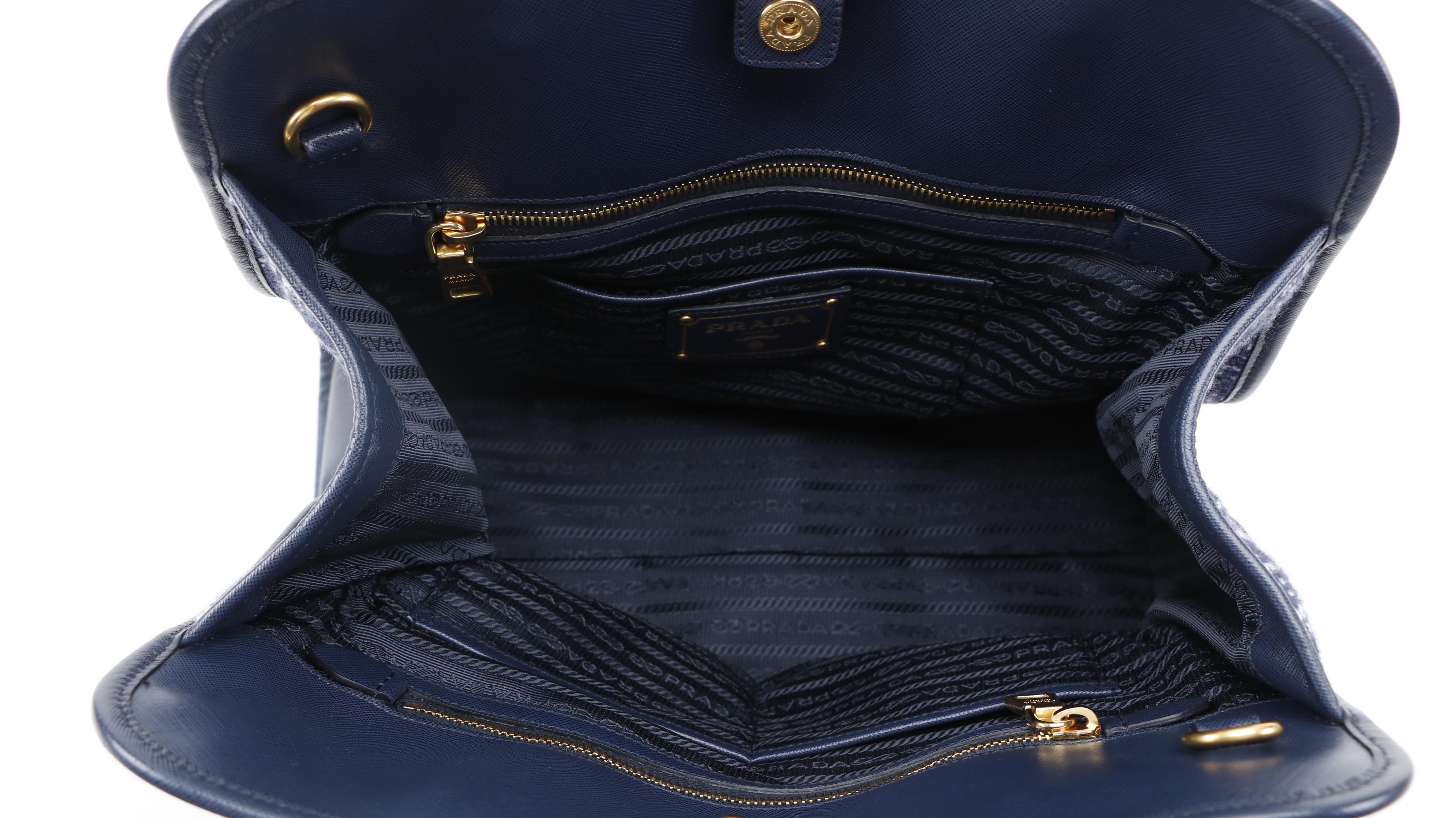 Prada Blue Tela Convertible Shopper Tote in Tweed and Saffiano Leather