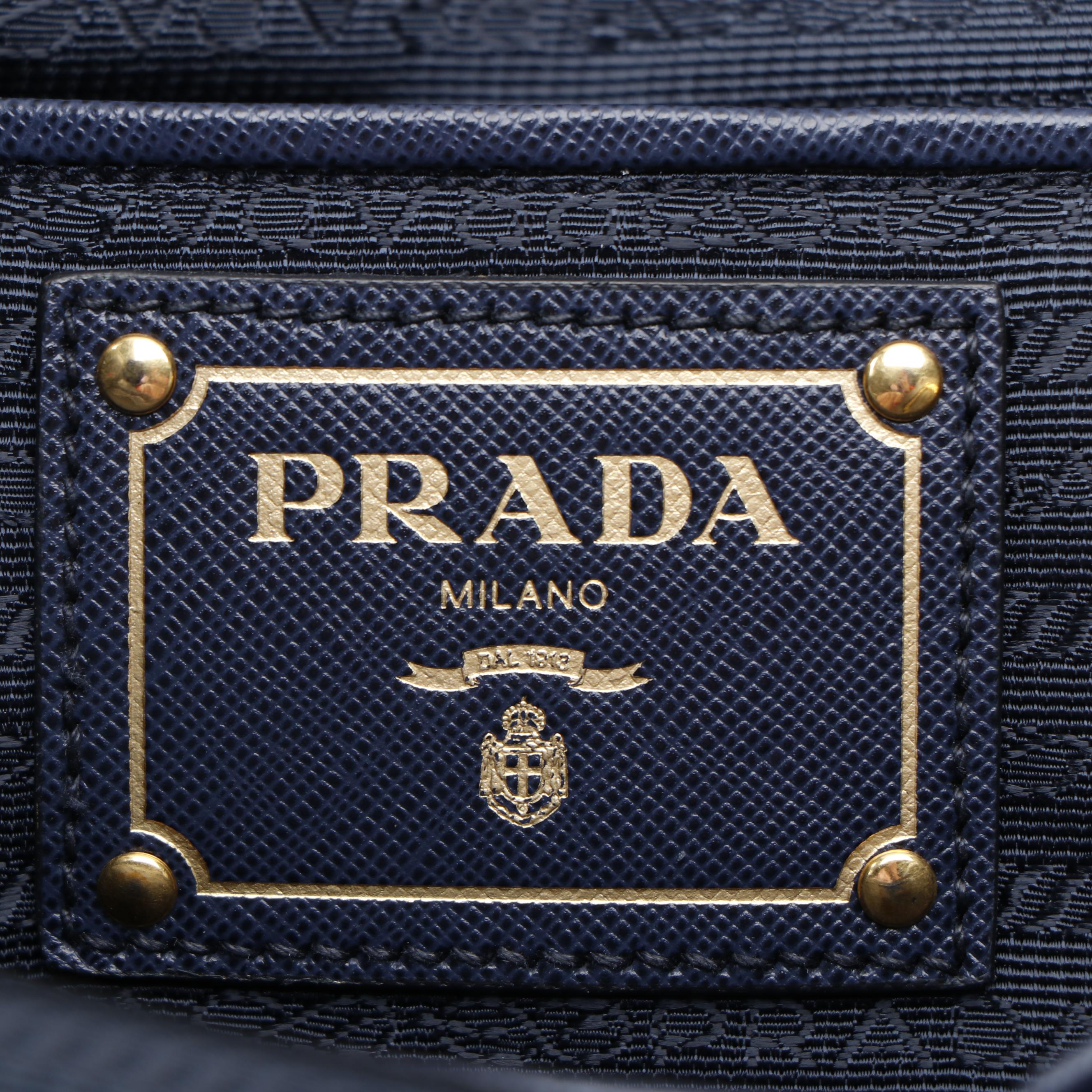 Prada Blue Tela Convertible Shopper Tote in Tweed and Saffiano Leather