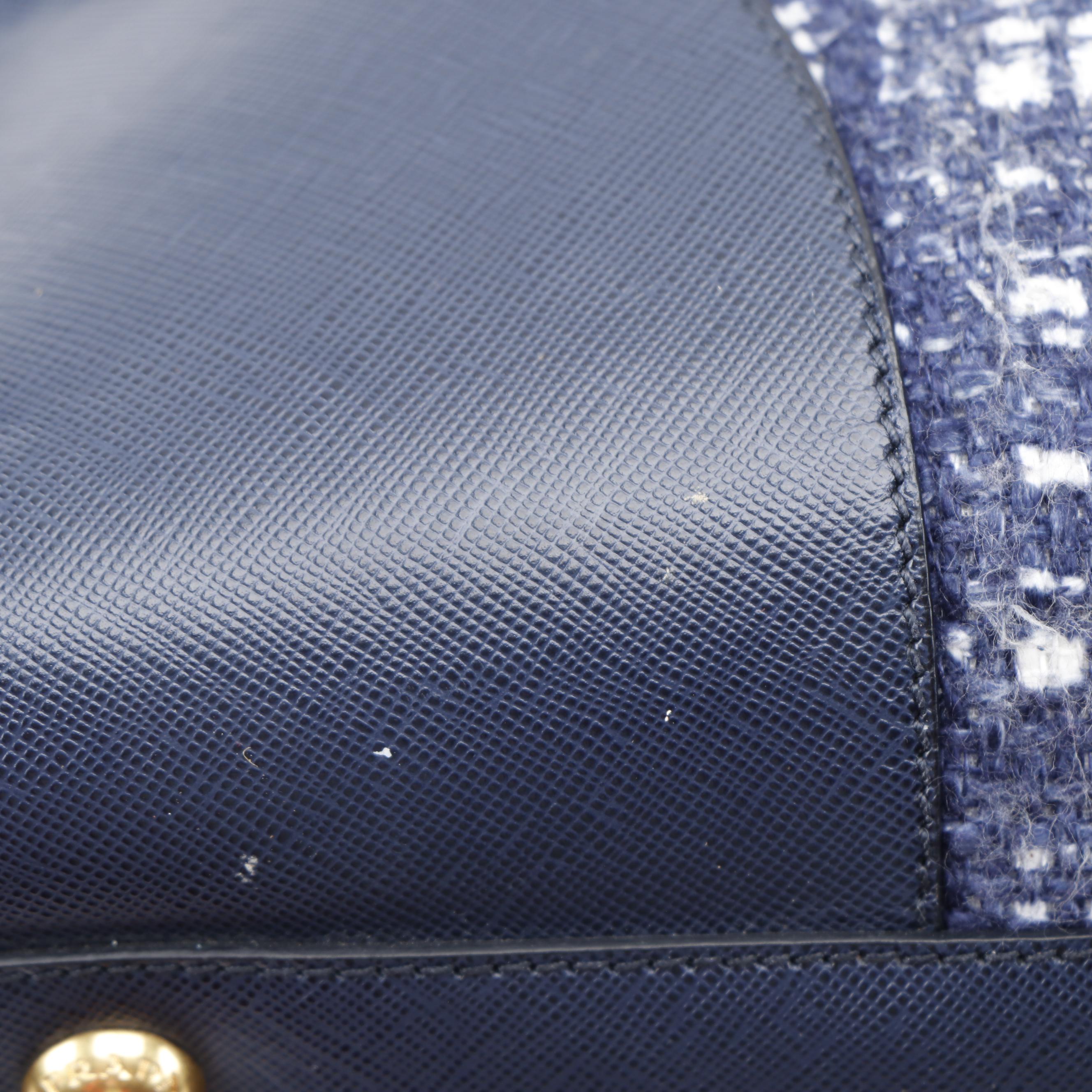 Prada Blue Tela Convertible Shopper Tote in Tweed and Saffiano Leather