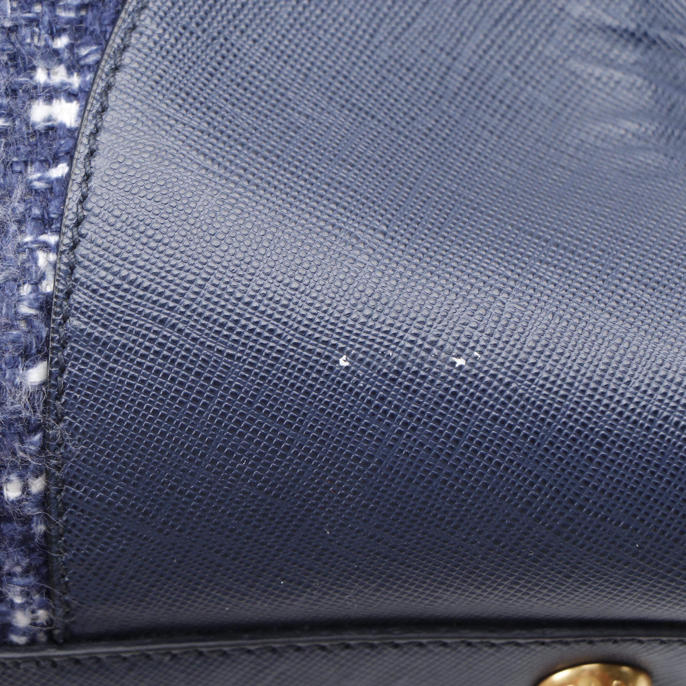 Prada Blue Tela Convertible Shopper Tote in Tweed and Saffiano Leather