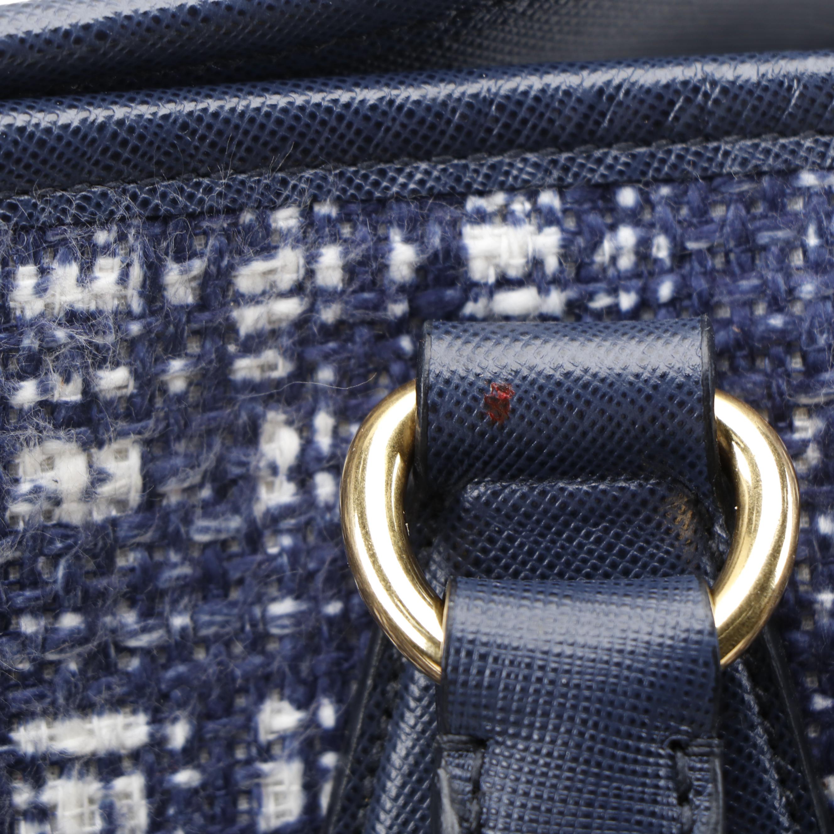 Prada Blue Tela Convertible Shopper Tote in Tweed and Saffiano Leather