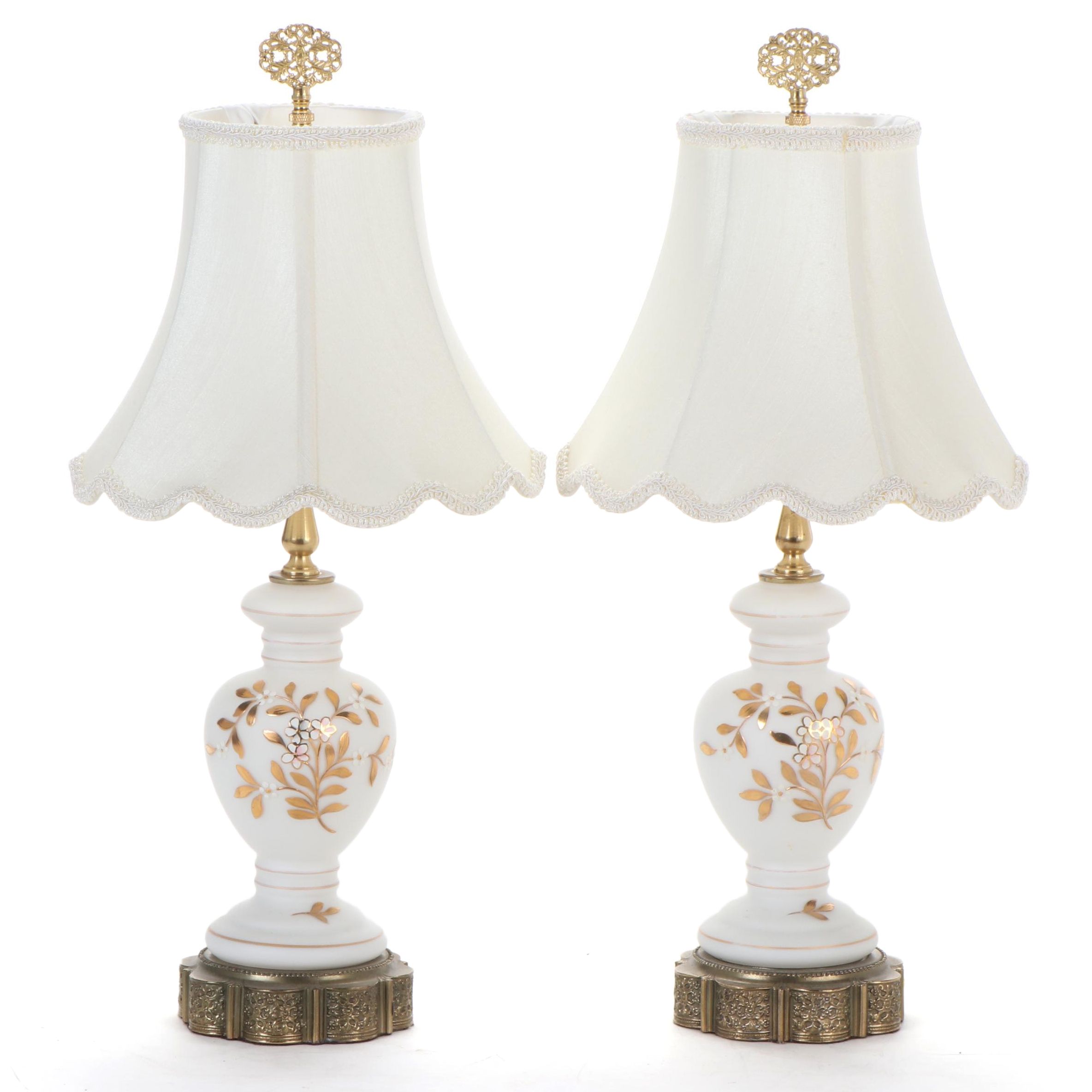 Bristol Vase Style Milk Glass Vanity Lamps, Late 20th Century