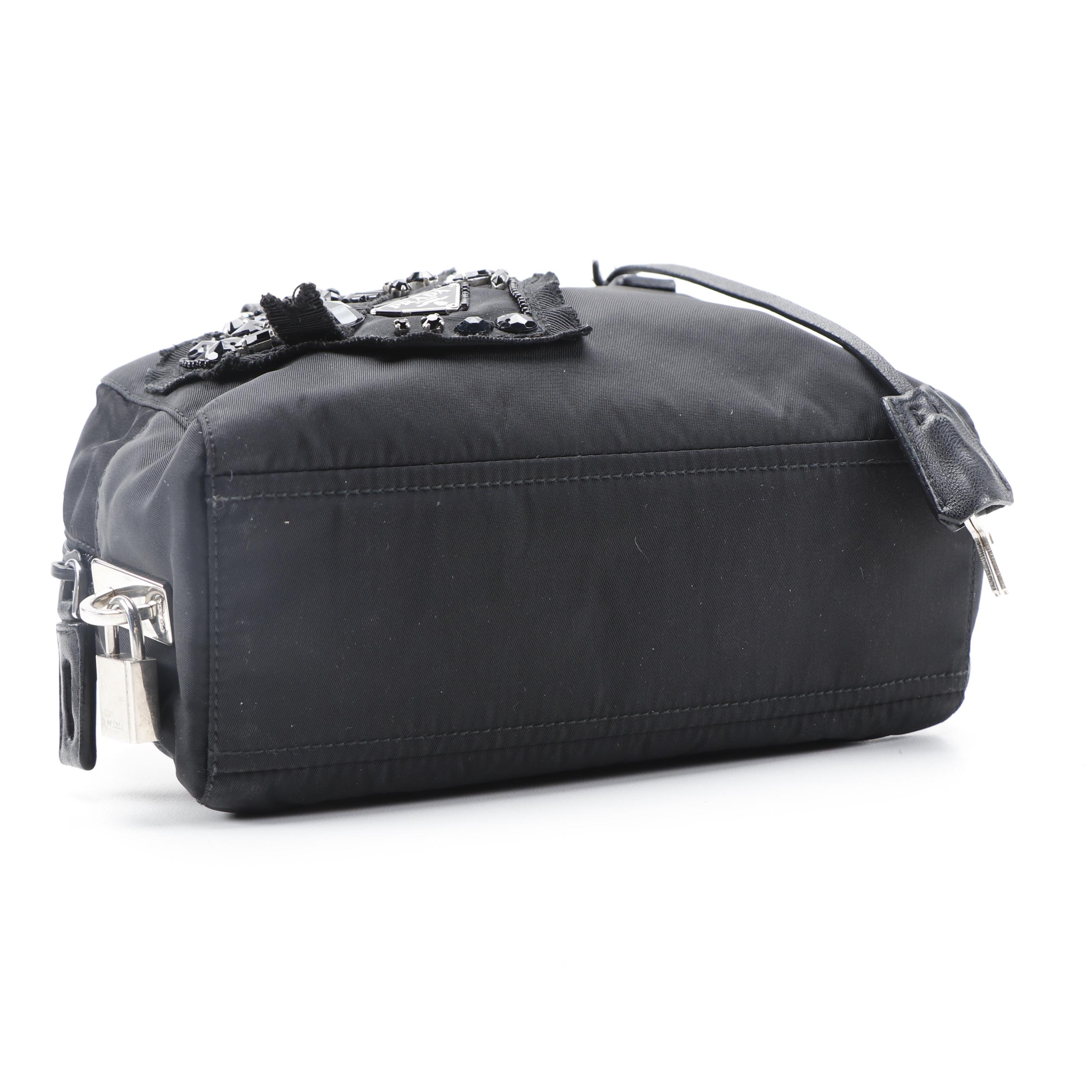 Prada Evening Heart Mini Satchel Bag in Black Nylon and Leather