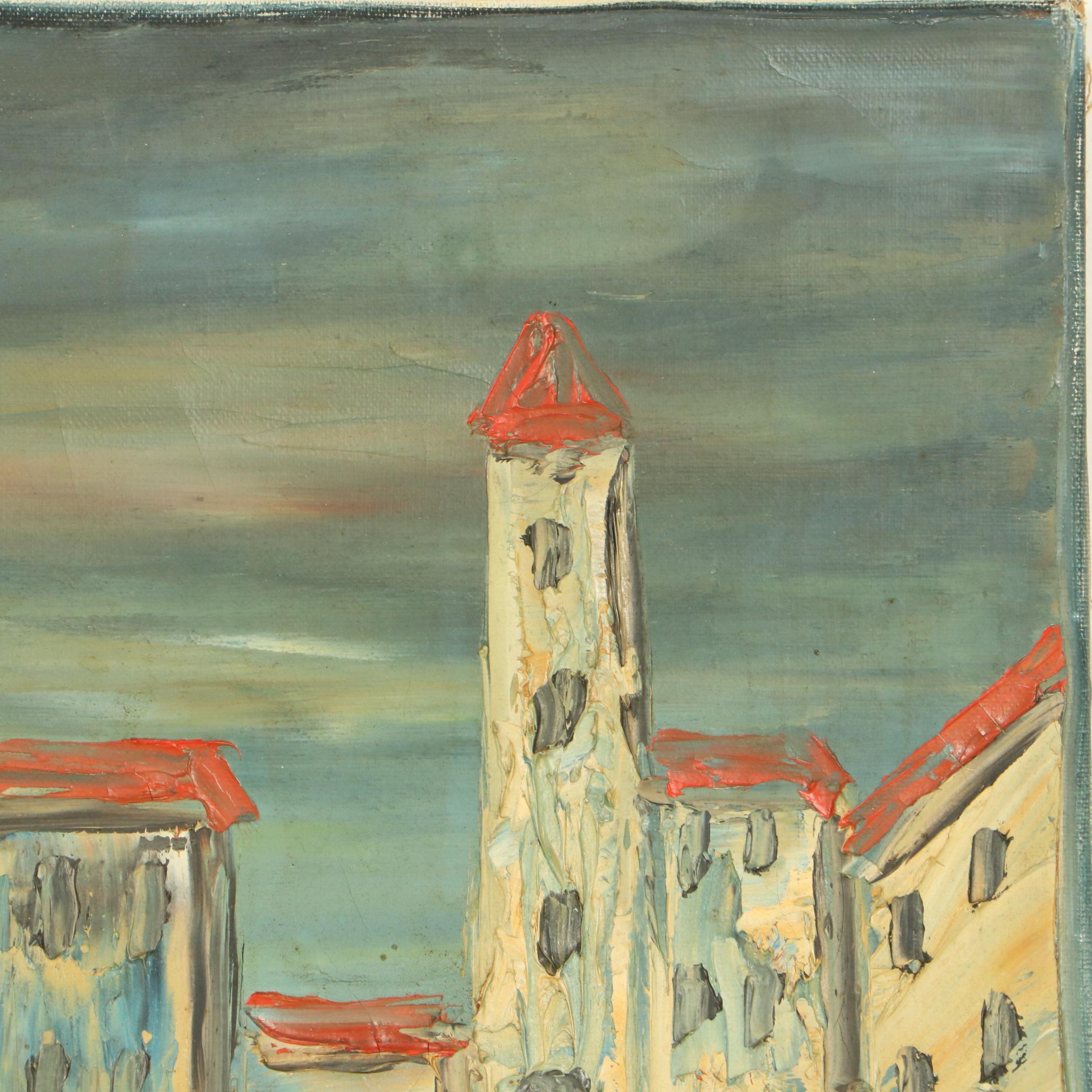 Impressionist Style Oil Painting of Iberian Coastal City, 20th Century