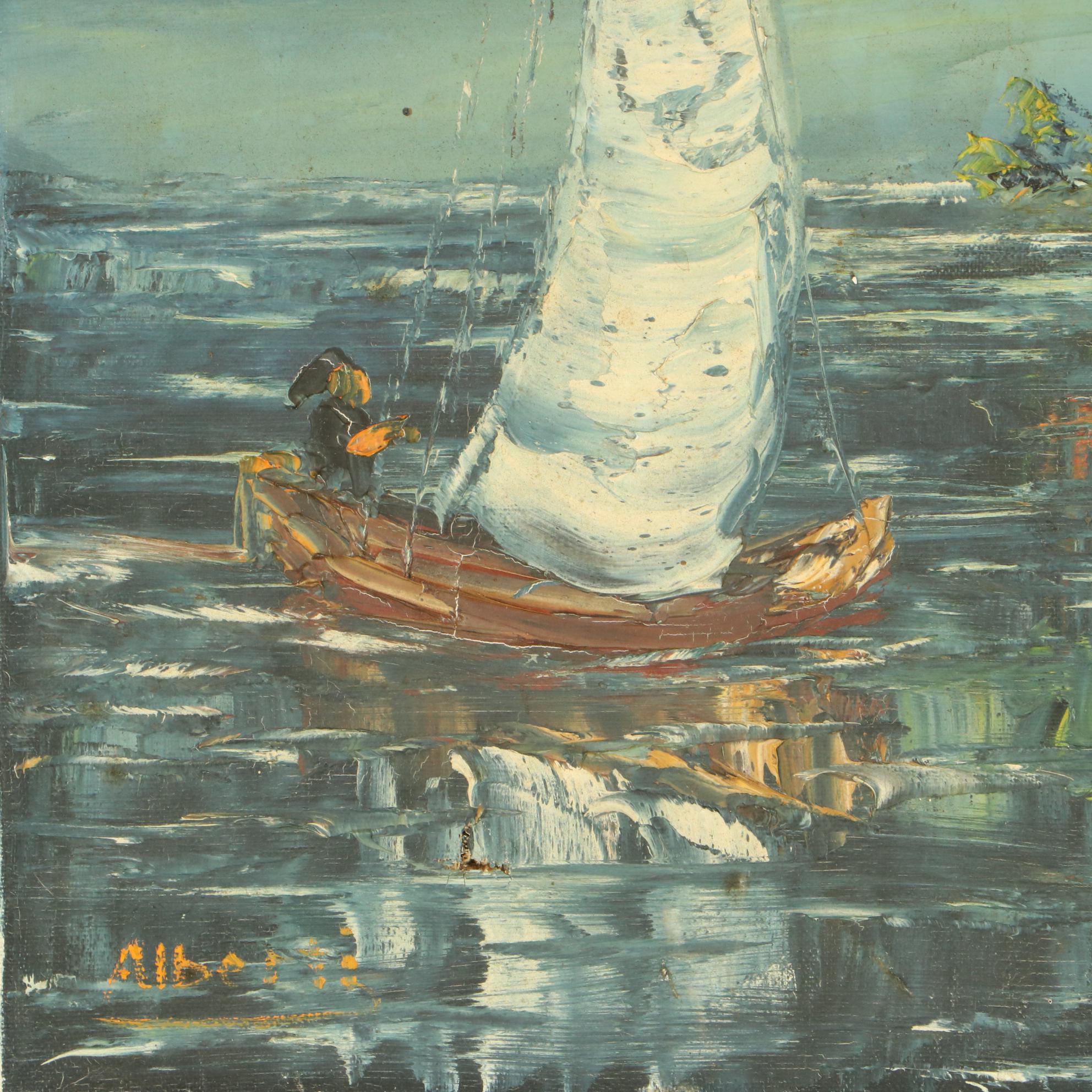 Impressionist Style Oil Painting of Iberian Coastal City, 20th Century