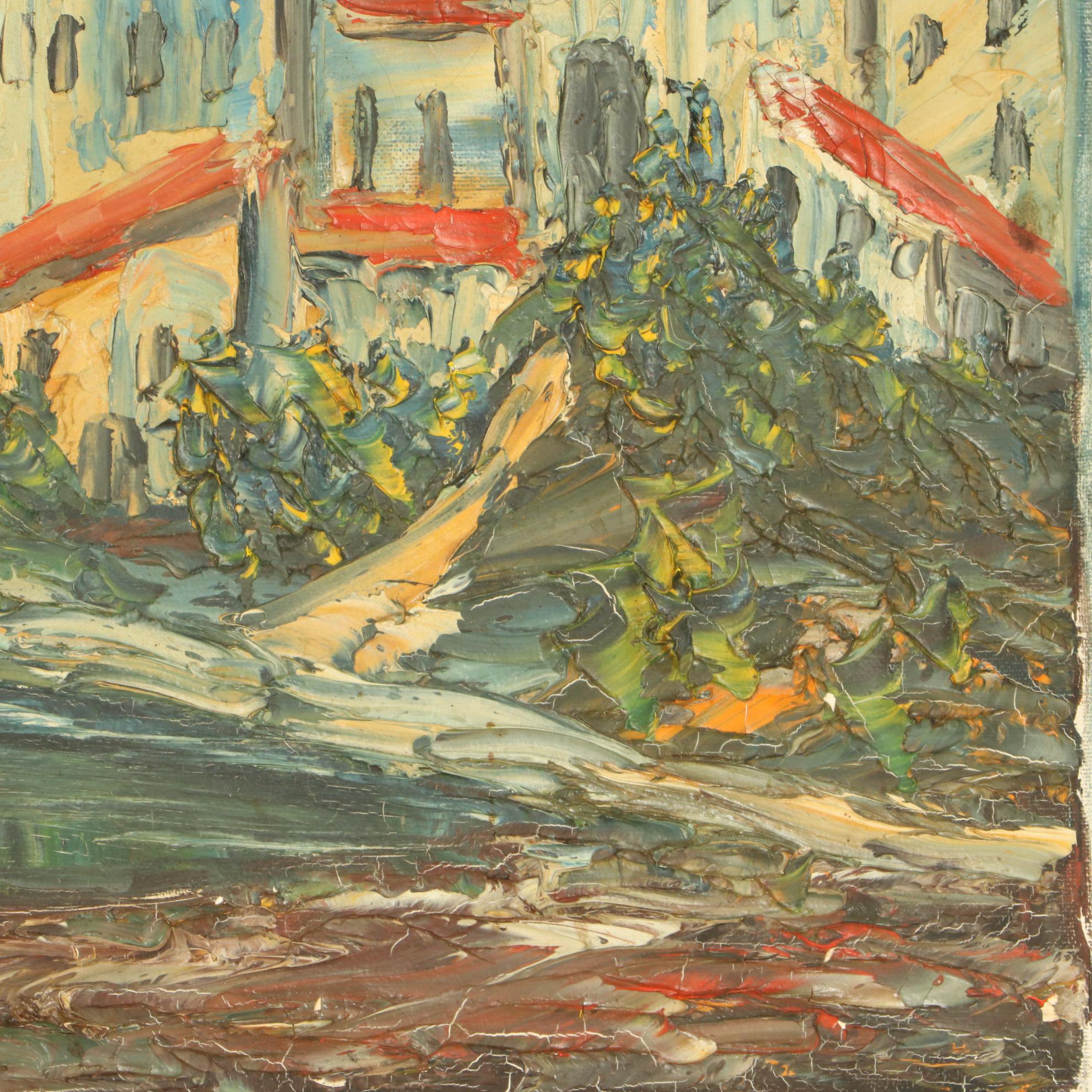 Impressionist Style Oil Painting of Iberian Coastal City, 20th Century