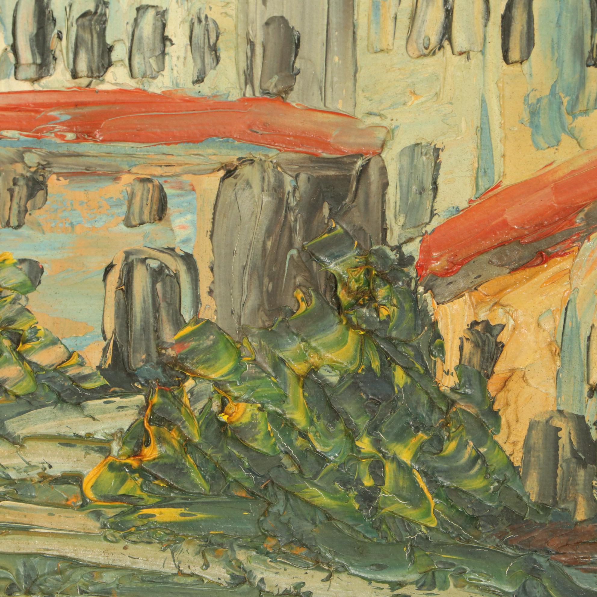 Impressionist Style Oil Painting of Iberian Coastal City, 20th Century