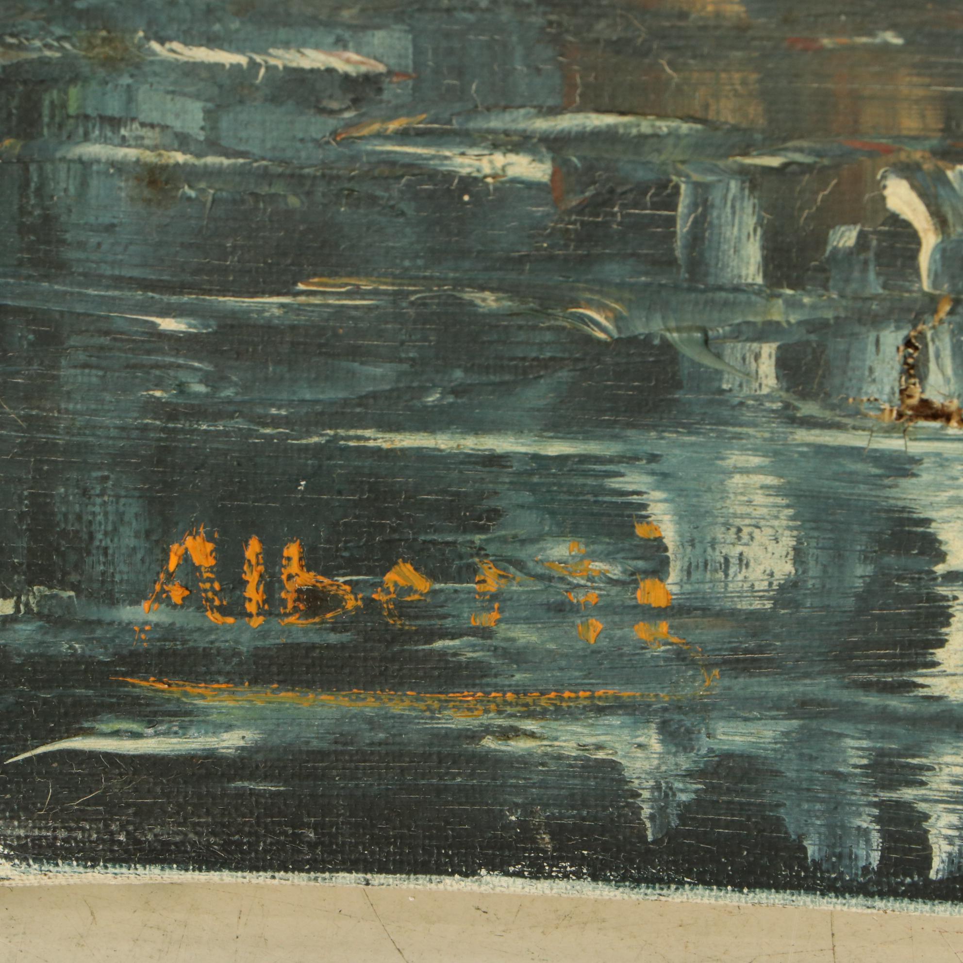 Impressionist Style Oil Painting of Iberian Coastal City, 20th Century