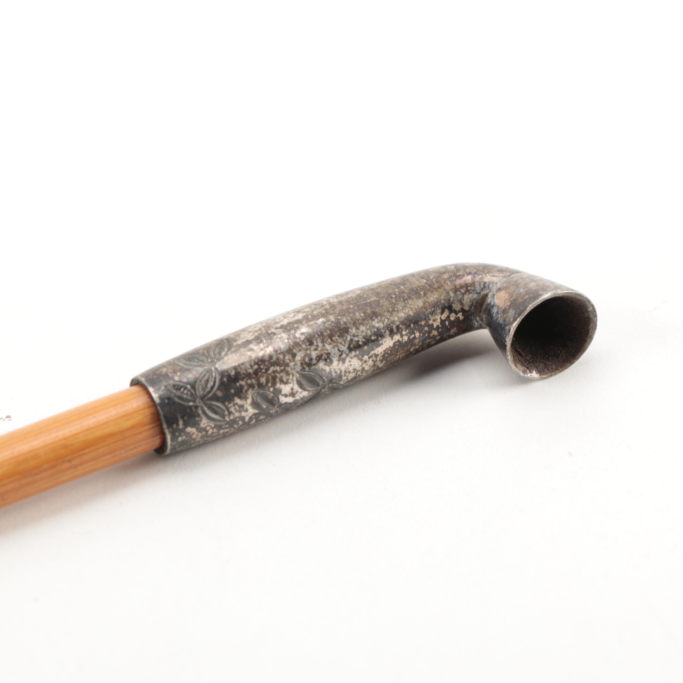 Japanese Silver Plate and Bamboo Kiseru Pipe with Case, Antique