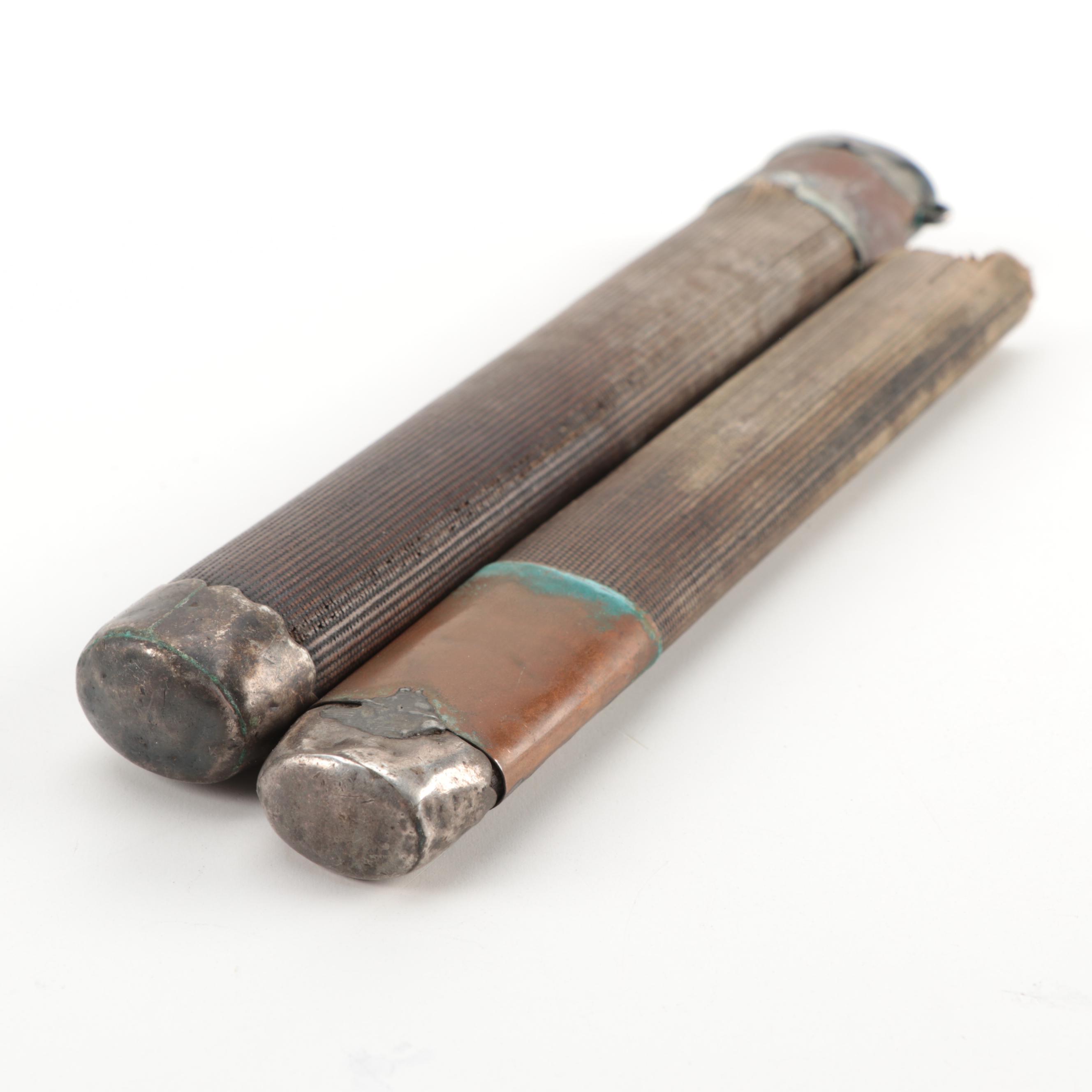 Japanese Silver Plate and Bamboo Kiseru Pipe with Case, Antique