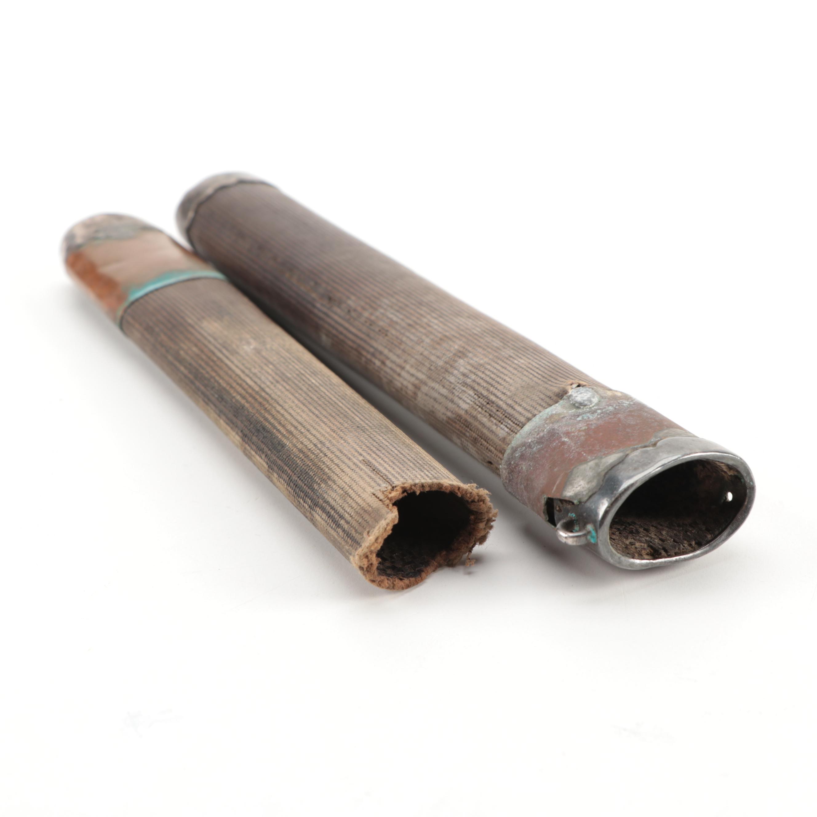 Japanese Silver Plate and Bamboo Kiseru Pipe with Case, Antique