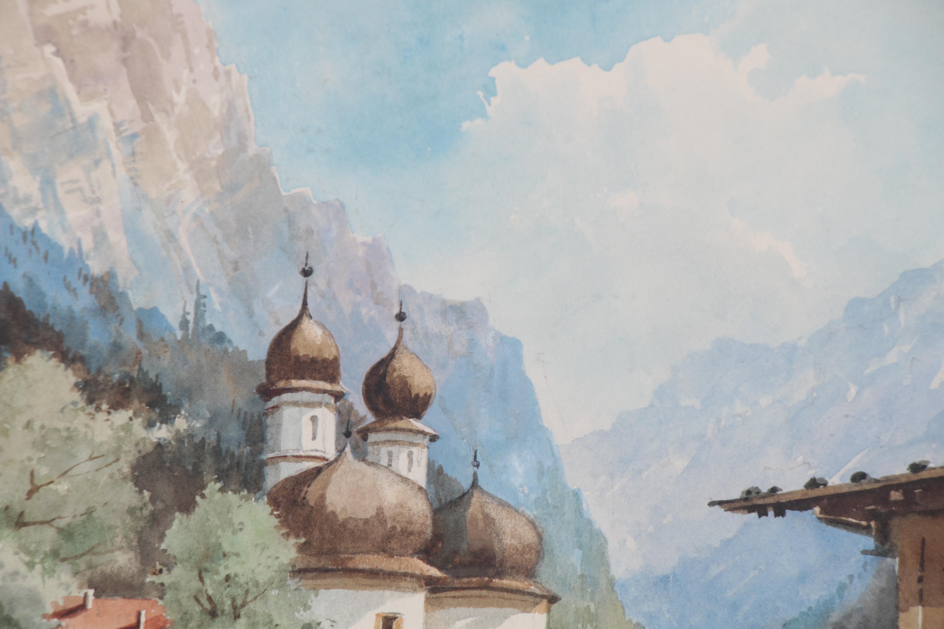 Käfferlein Watercolor Painting "St. Bartholomew, Königsee," Late 20th Century