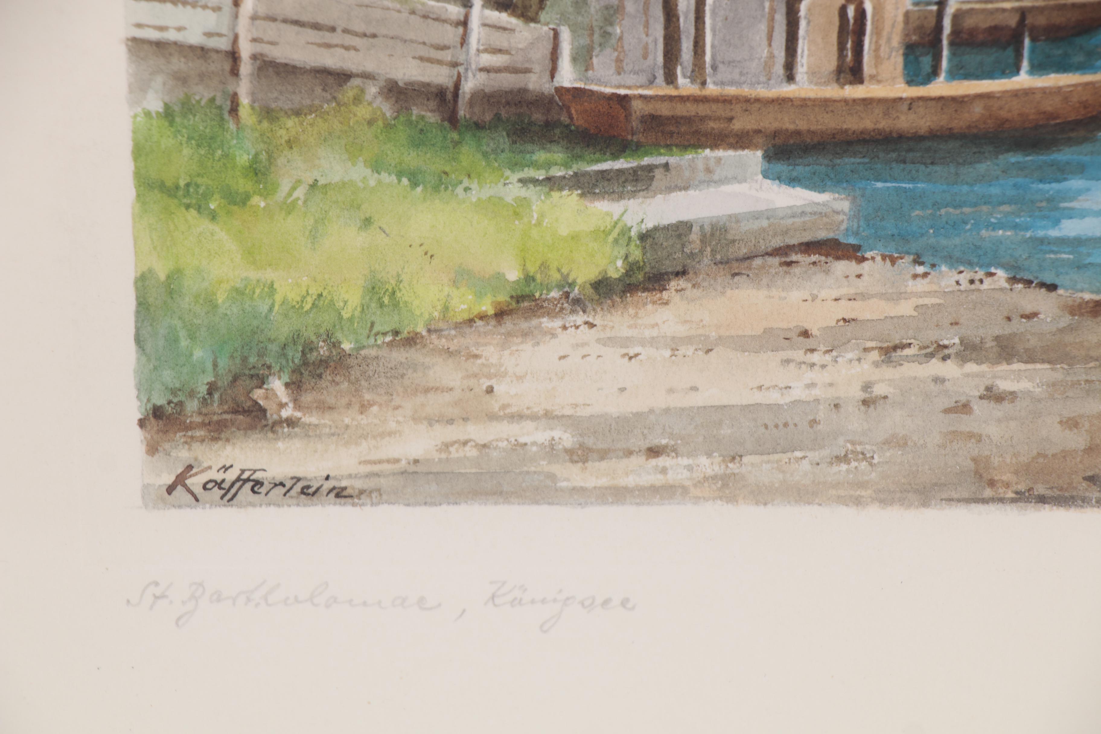 Käfferlein Watercolor Painting "St. Bartholomew, Königsee," Late 20th Century