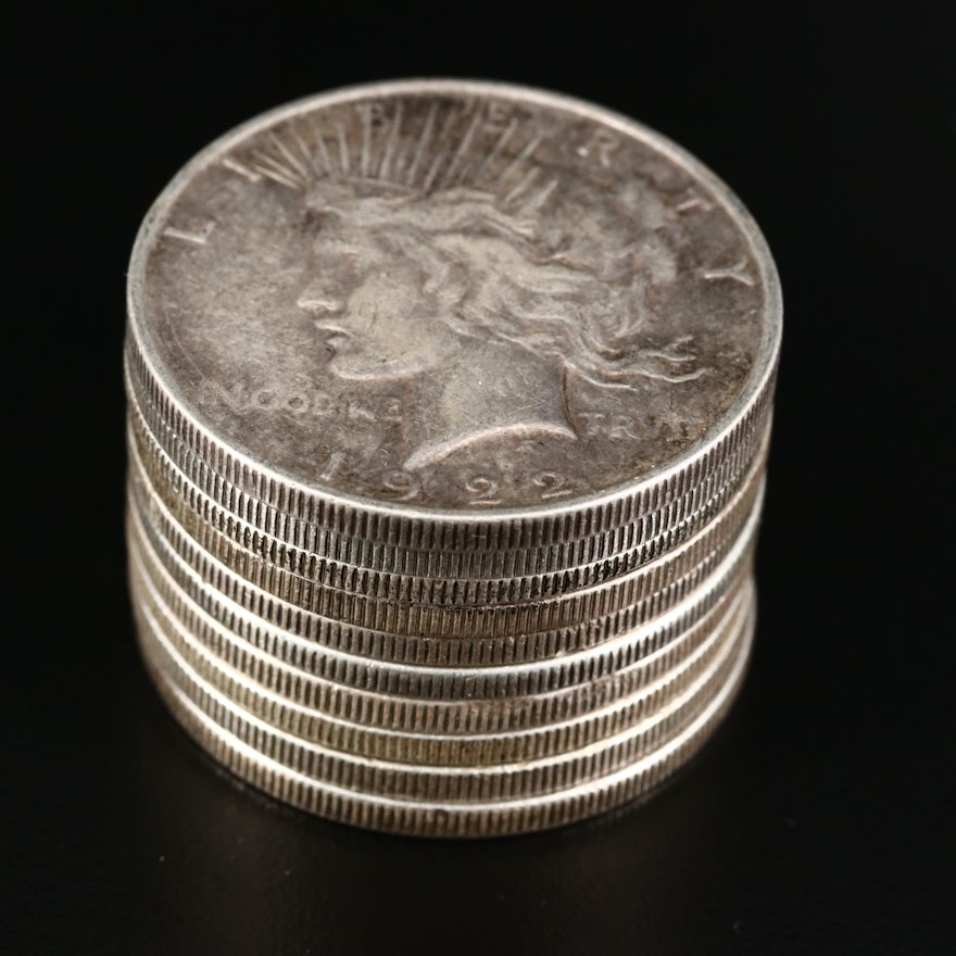 Ten Common Date Peace Silver Dollars