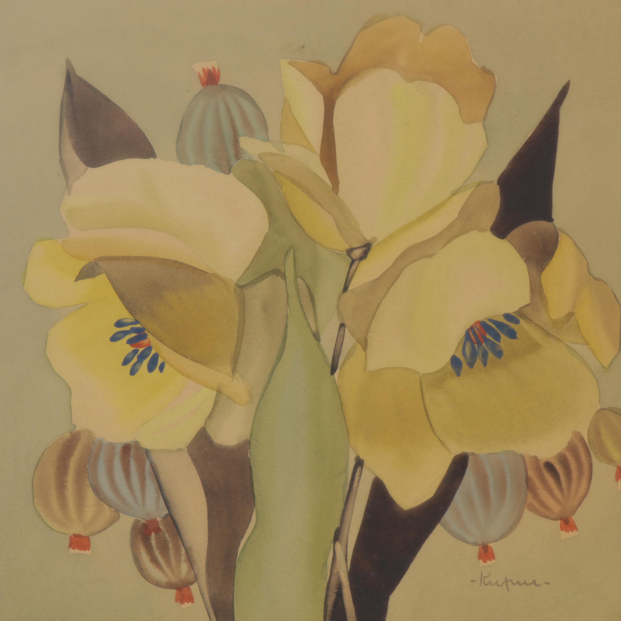 Ruben Kupur Floral Watercolor Painting, Early 20th Century