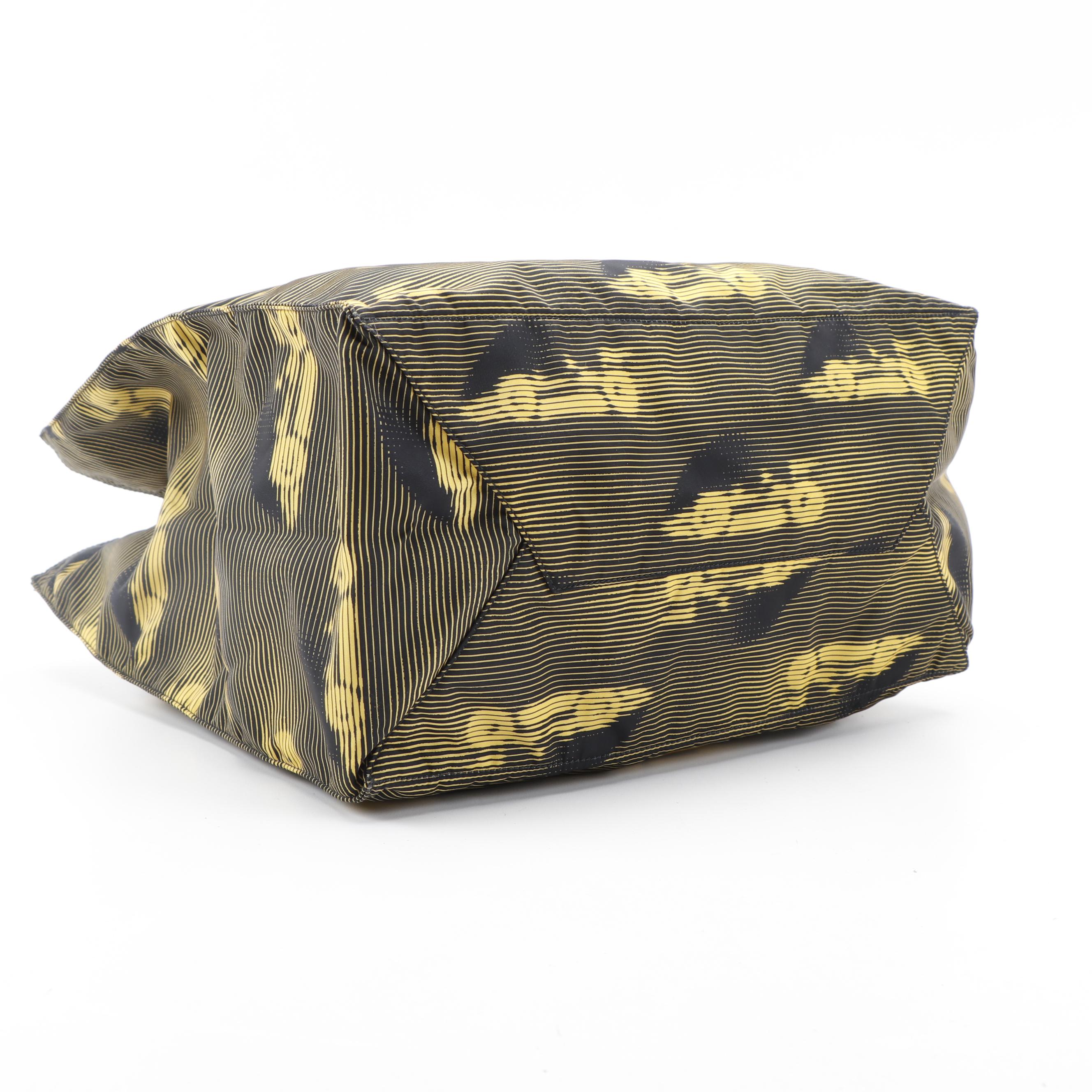 Prada Racing Stripe Printed Nylon and Black Leather Tote Bag