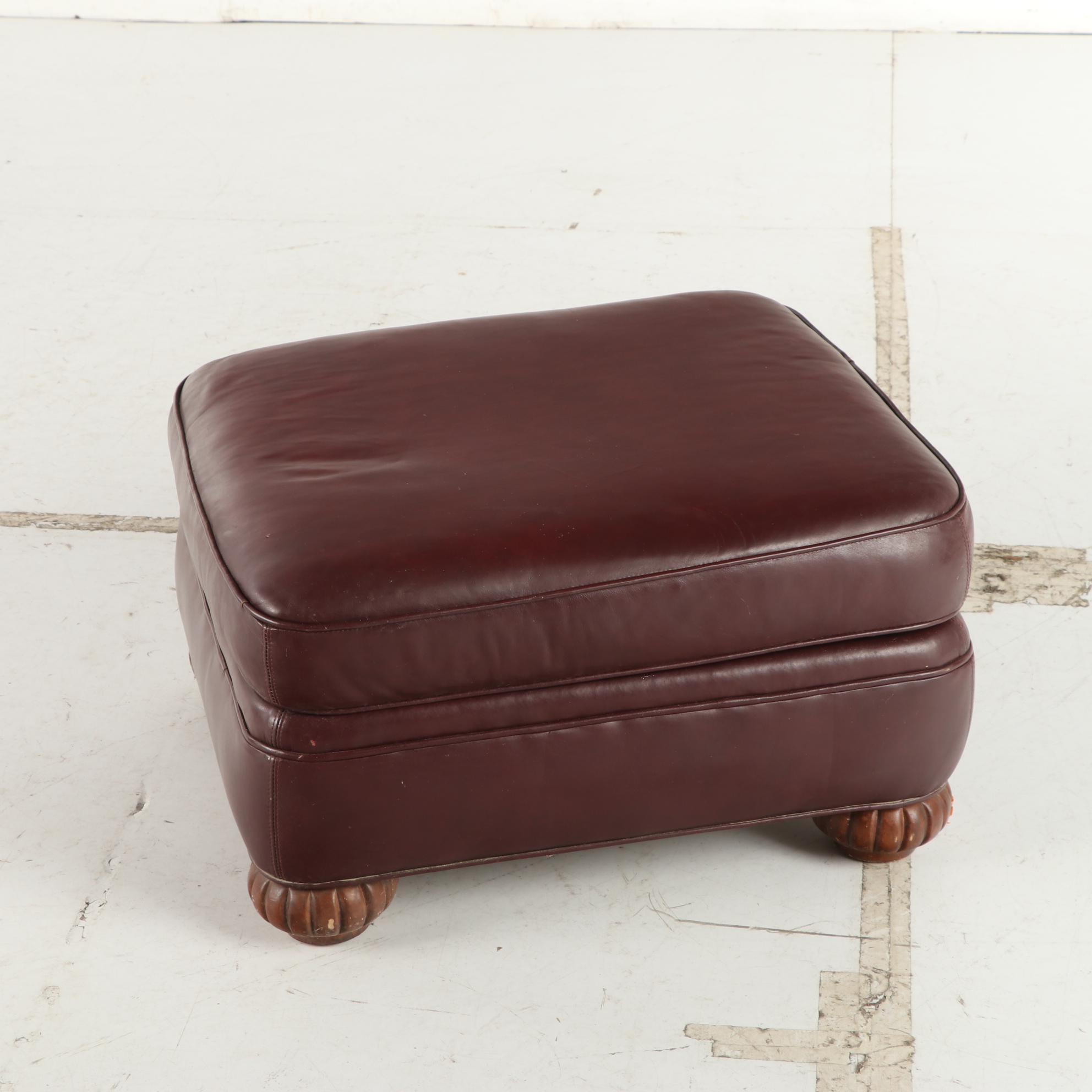 Bob Timberlake Burgundy Leather and Brass-Tacked Club Chair with Ottoman