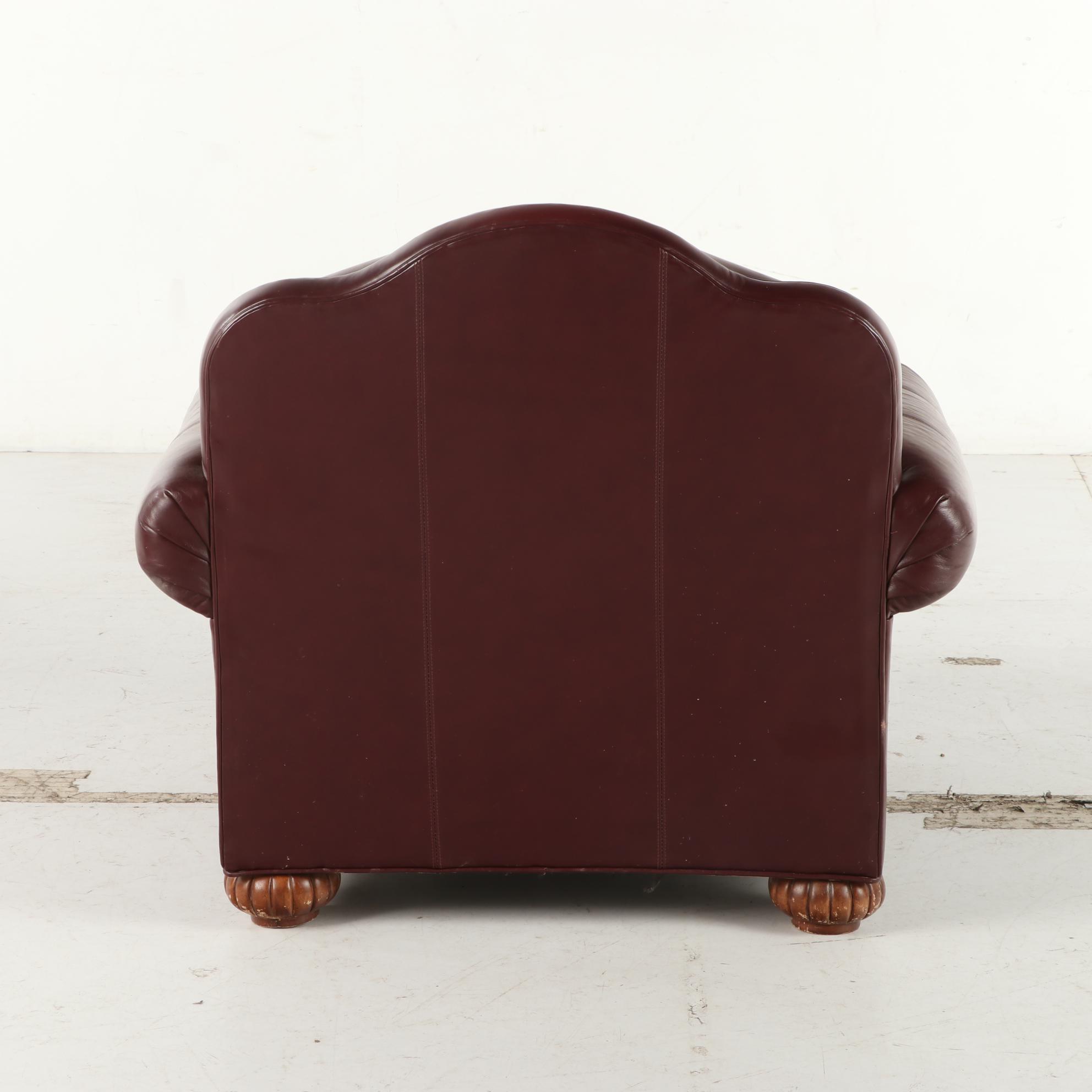 Bob Timberlake Burgundy Leather and Brass-Tacked Club Chair with Ottoman