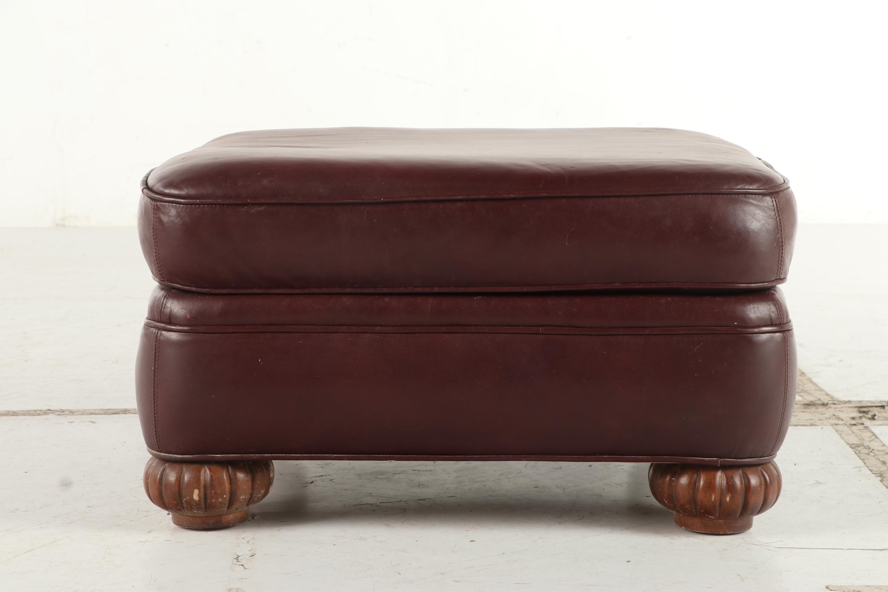 Bob Timberlake Burgundy Leather and Brass-Tacked Club Chair with Ottoman