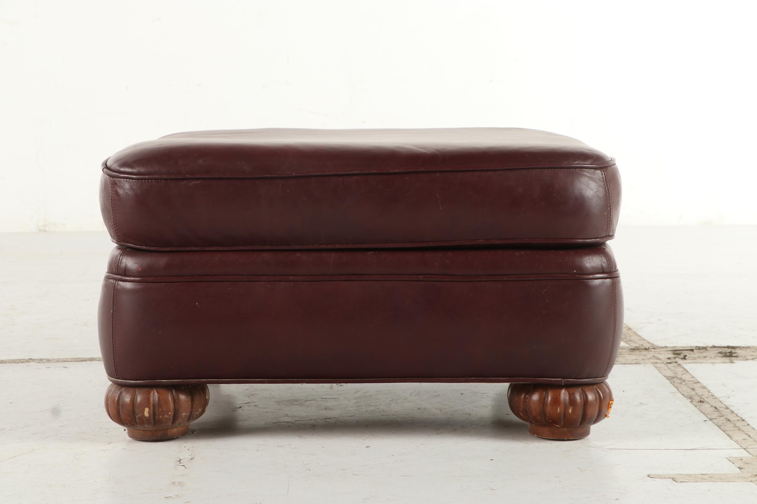Bob Timberlake Burgundy Leather and Brass-Tacked Club Chair with Ottoman