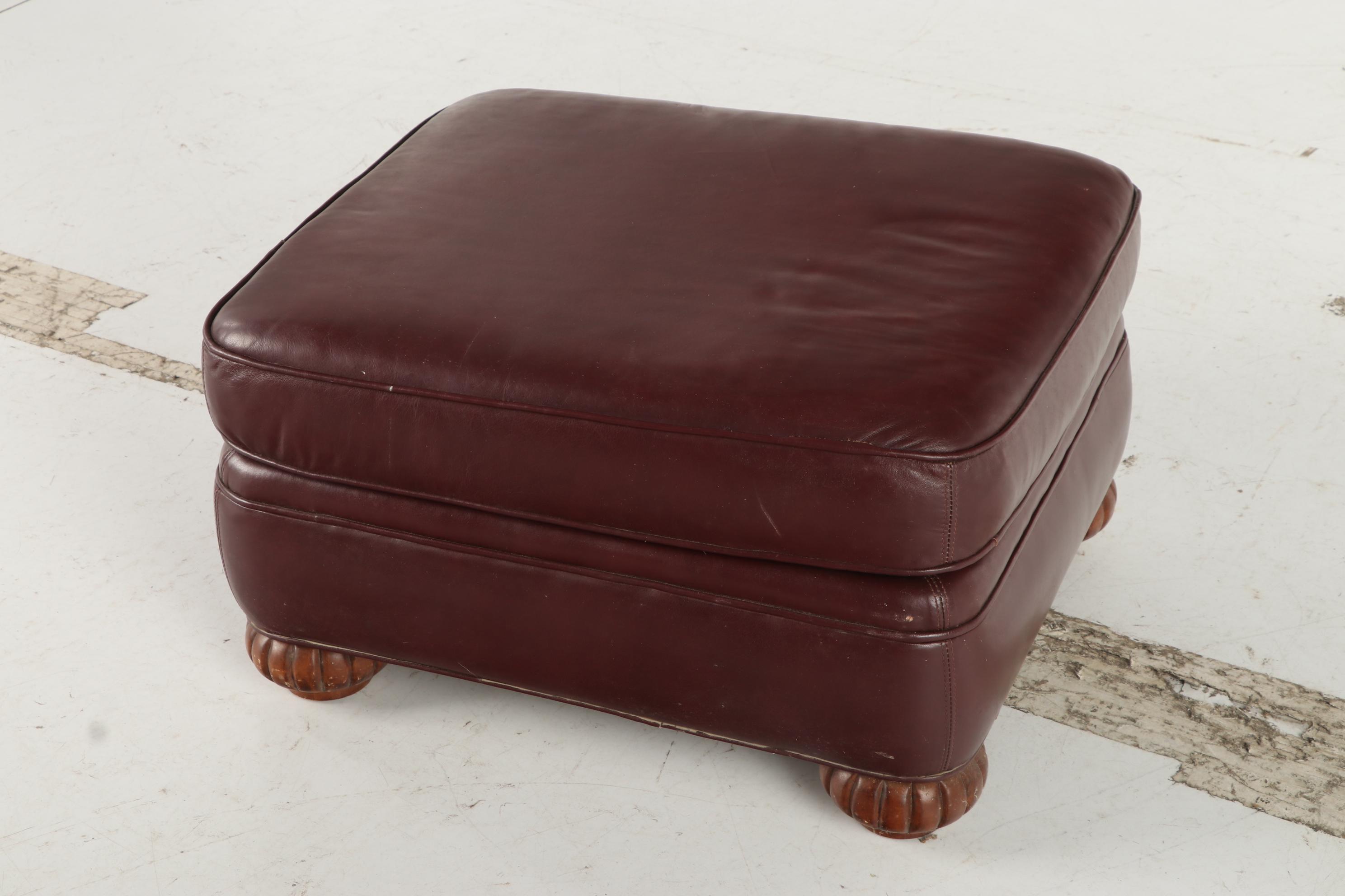 Bob Timberlake Burgundy Leather and Brass-Tacked Club Chair with Ottoman