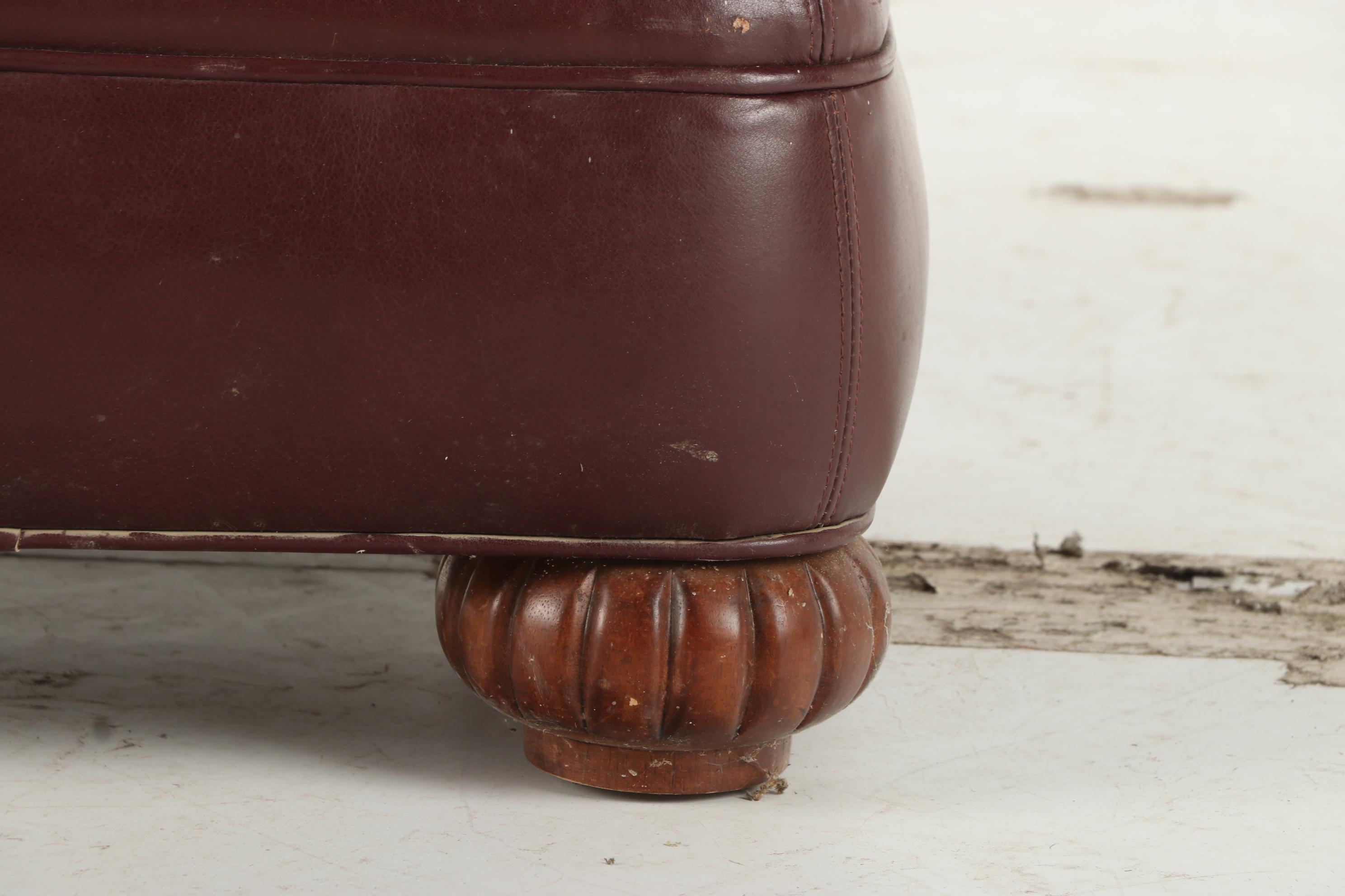 Bob Timberlake Burgundy Leather and Brass-Tacked Club Chair with Ottoman