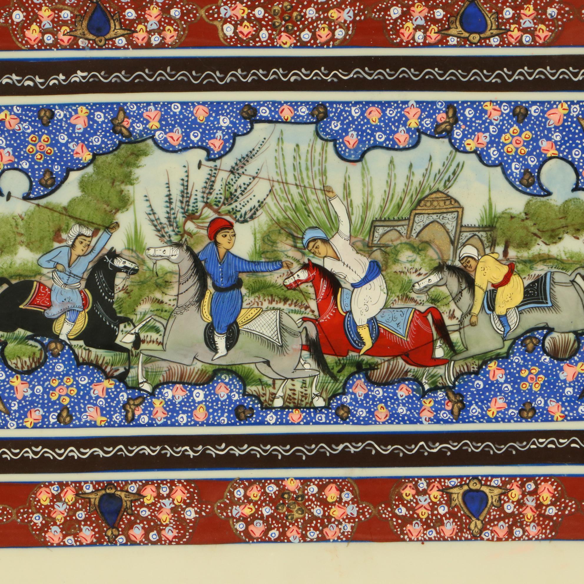 Persian Style Gouache Painting of Chovgan Polo Scene